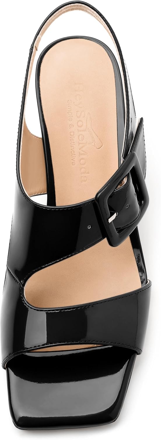 Womens Heeled Sandals Shoes, Square Peep Toe Mid Block Heel Ankle Strap Sandals for Women, Leather Insole Chunky Heel Sandals with Buckle 2" - Image 3