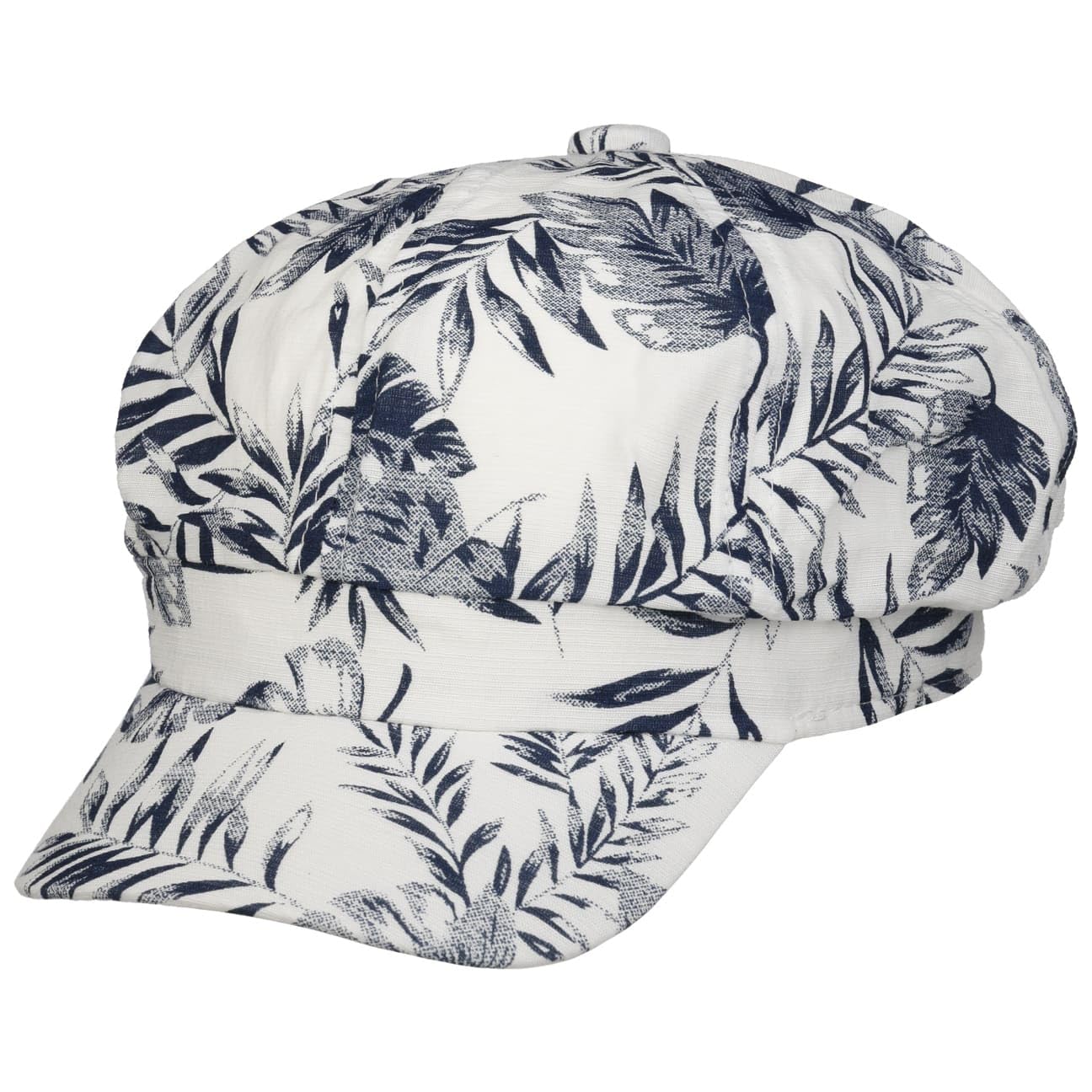Lipodo Allover Leaves Newsboy Cap Tropical Leaf Pattern Stretchband Unisex Summer Spring White-Navy