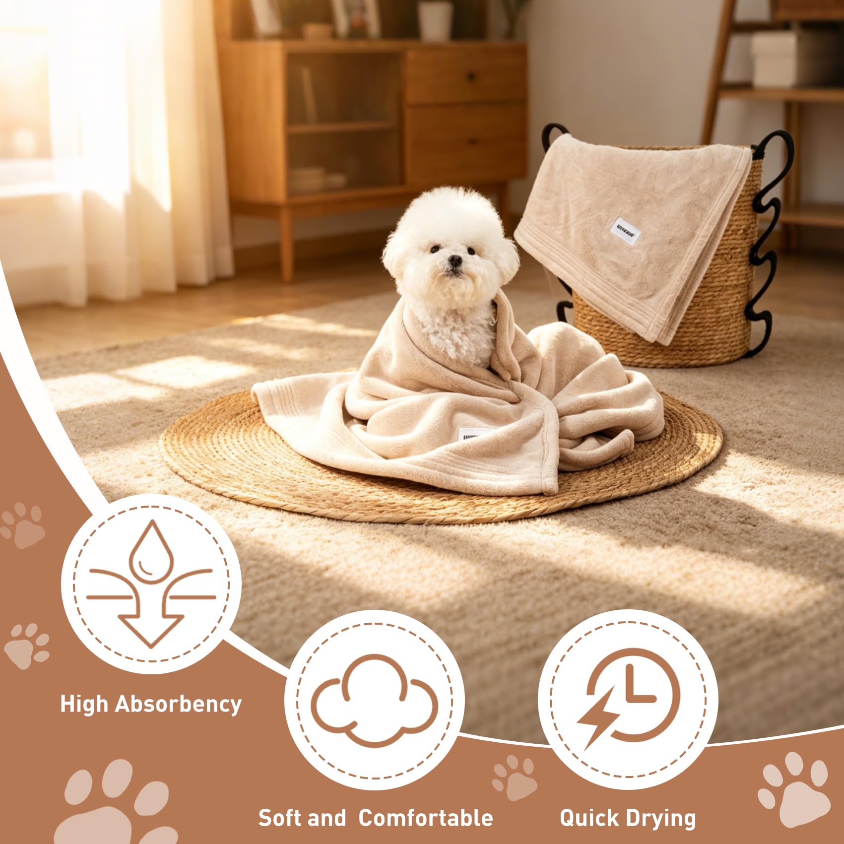 Grande serviette de séchage pour animaux de compagnie pour chiens et chats, super absorbante, en polaire corail, épaisse, douce et riche, en microfibre anti-peluches, idéale pour toutes les