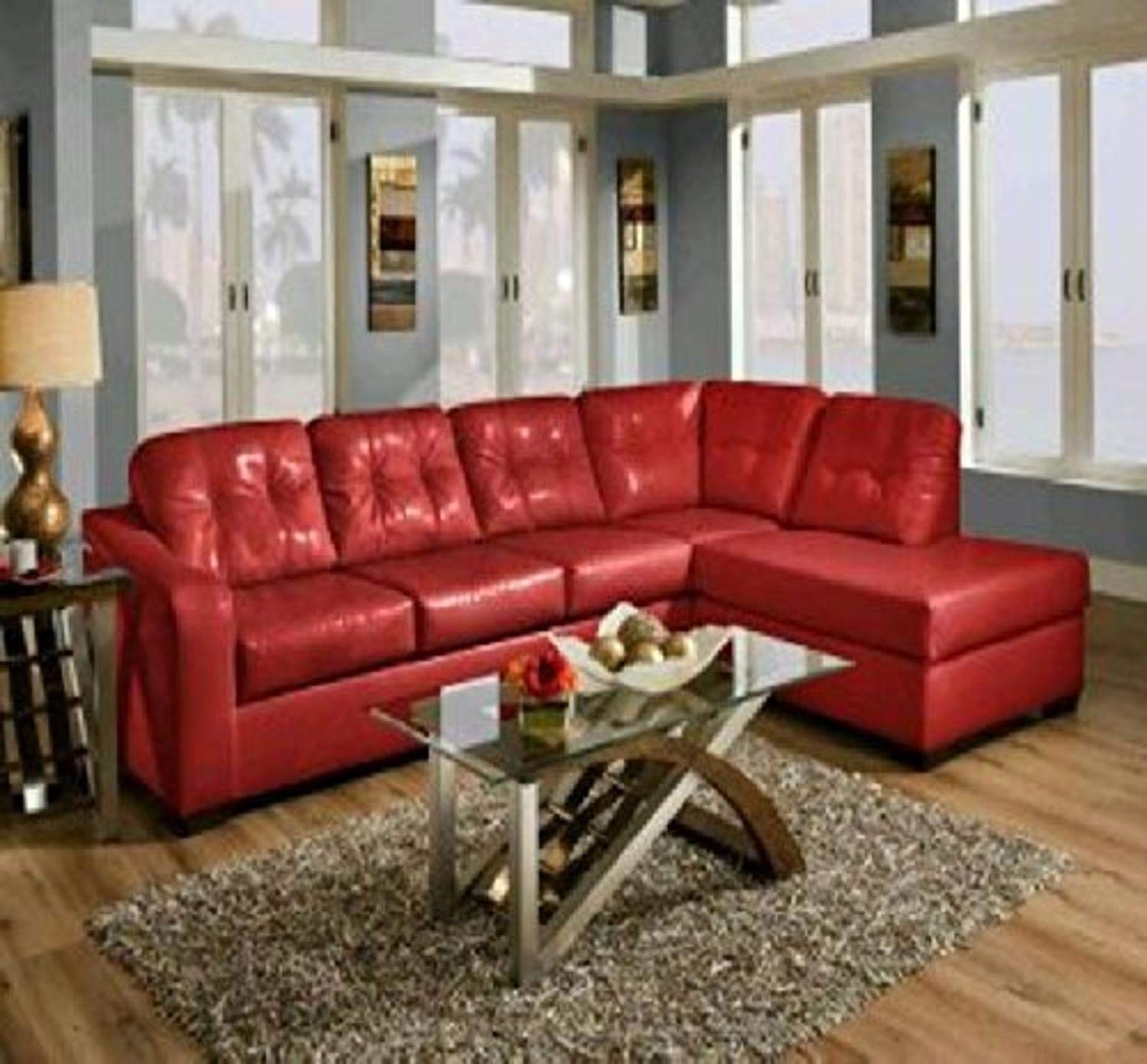 Yuan TaiSoho Bicast Leather Sectional Furniture Set, Red