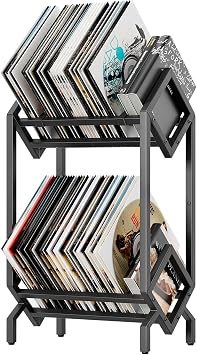 Vinyl Record Storage Holder CD Rack 12 inches Album Holder Metal CD Display Stand Holds up to 160-200 LP, Book and Record Album Storage and Organizer,Easy to Assemble Double
