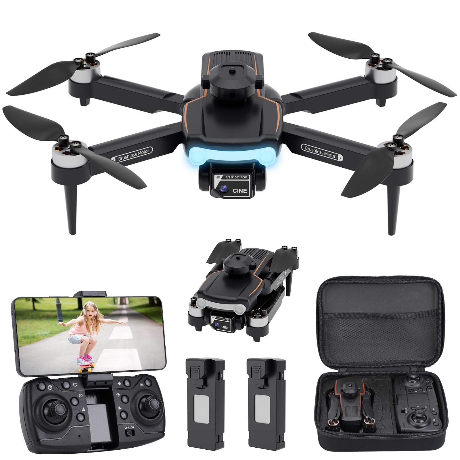 Drone Avec Caméra 4K Pour Débutants Et Enfants - Moteur Sans Balais, Vol 40 Min, Fonctions Faciles - Cadeau Anniversaire Noël (Noir)