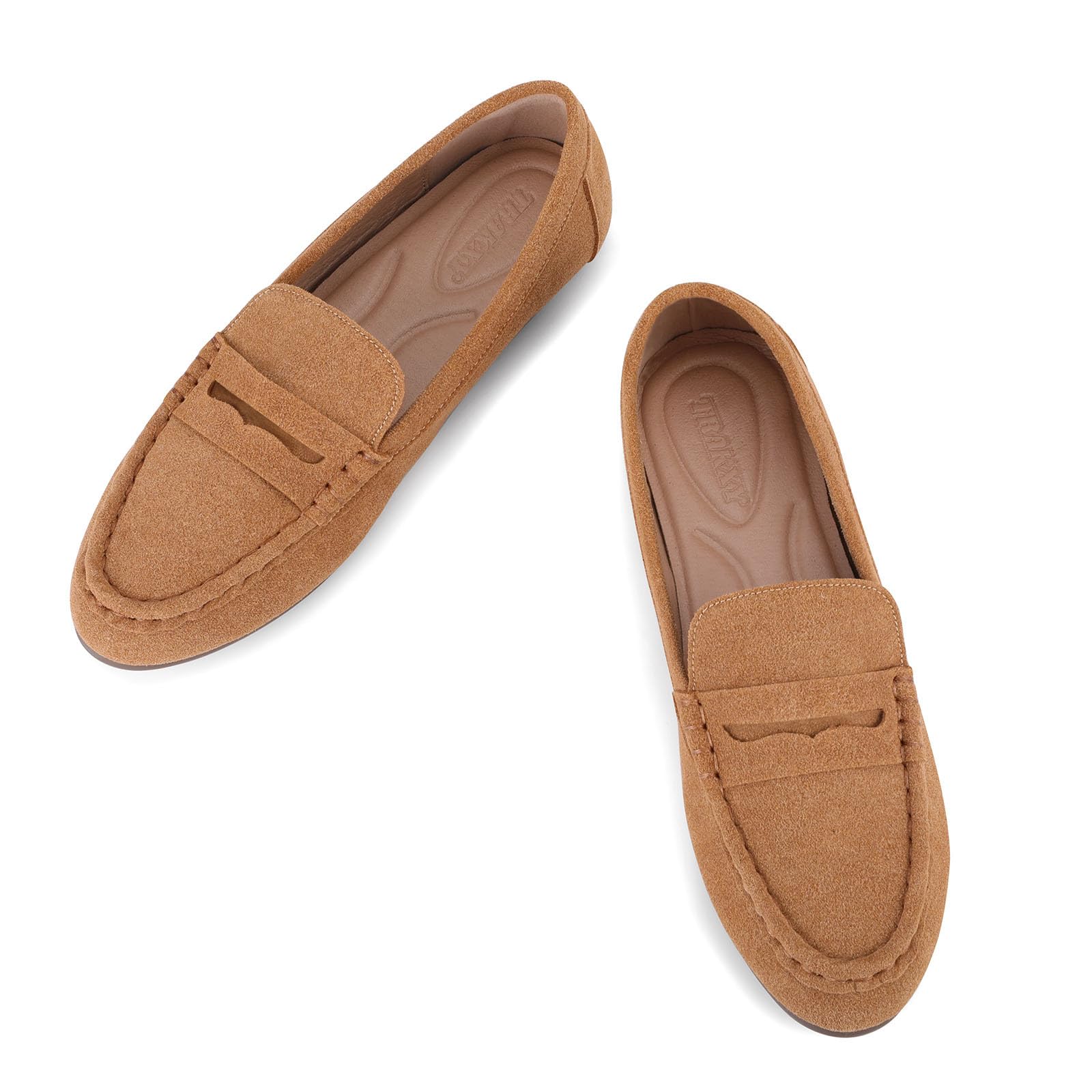 Trakxy Women's Suede Loafer Shoes Comfortable Flat Penny Loafer Office Shoes Flat Work Shoes