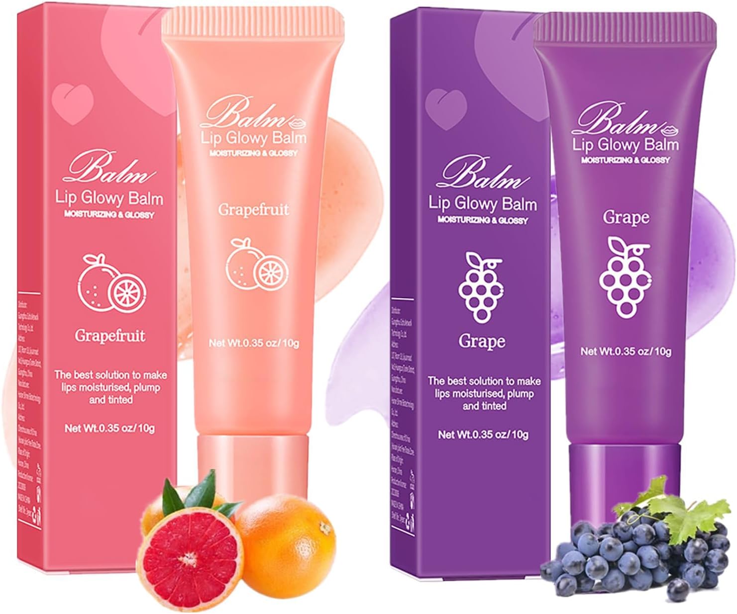 – 2 Pcs Lip Glowy Balm, Plumping Lip Gloss, Moisturizing Lip Balm, Lip Gloss, Lip Sleeping Mask, L-ip Mask, L-ip Glow Oil, Long Lasting Repairing Lightening L-ip Lines (10g, Grapefruit&Grape)