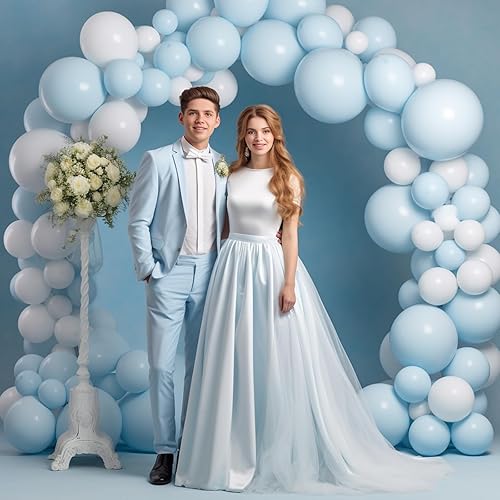 Miniatura 6 de 130 globos azul pastel de diferentes tamaños de 18, 12, 10, 5 pulgadas, kit de arco de guirnalda de globos perfecto para fiestas de cumpleaños,