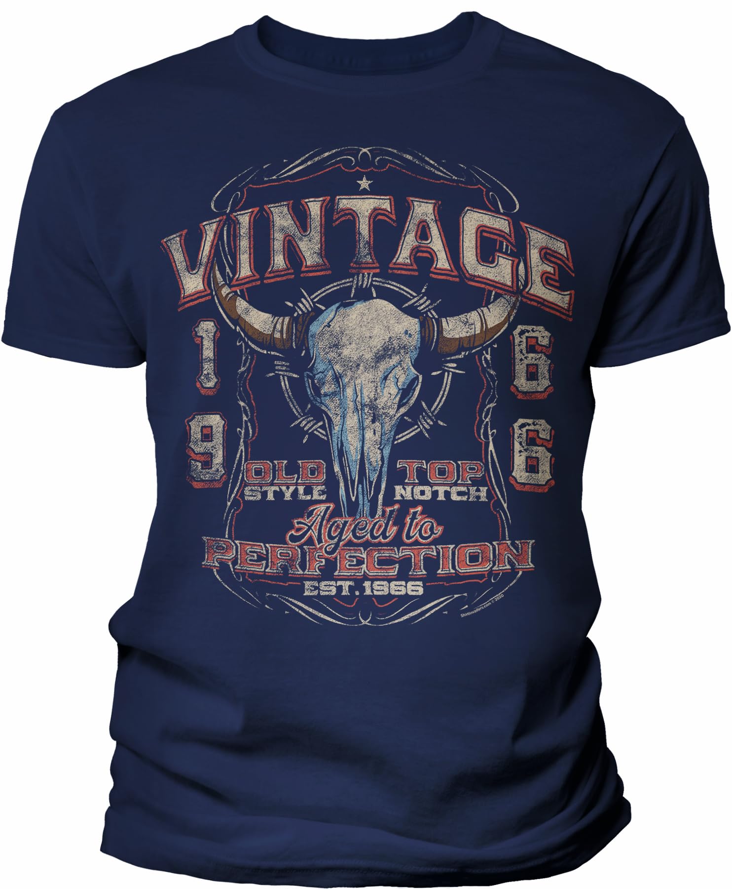 60th Birthday Gift for Men - Vintage Bull Skull 1966 Aged to Perfection - F/60th Birthday Shirt