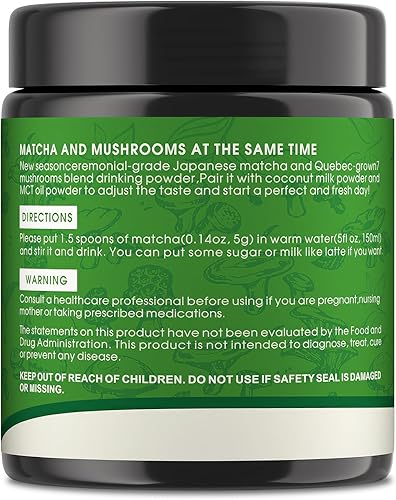 Miniatura 3 de Matcha en polvo de hongos, matcha ceremonial japonés infundido con 7 hongos superalimentos, aceite MCT, leche de coco en polvo, natural, sin gluten,