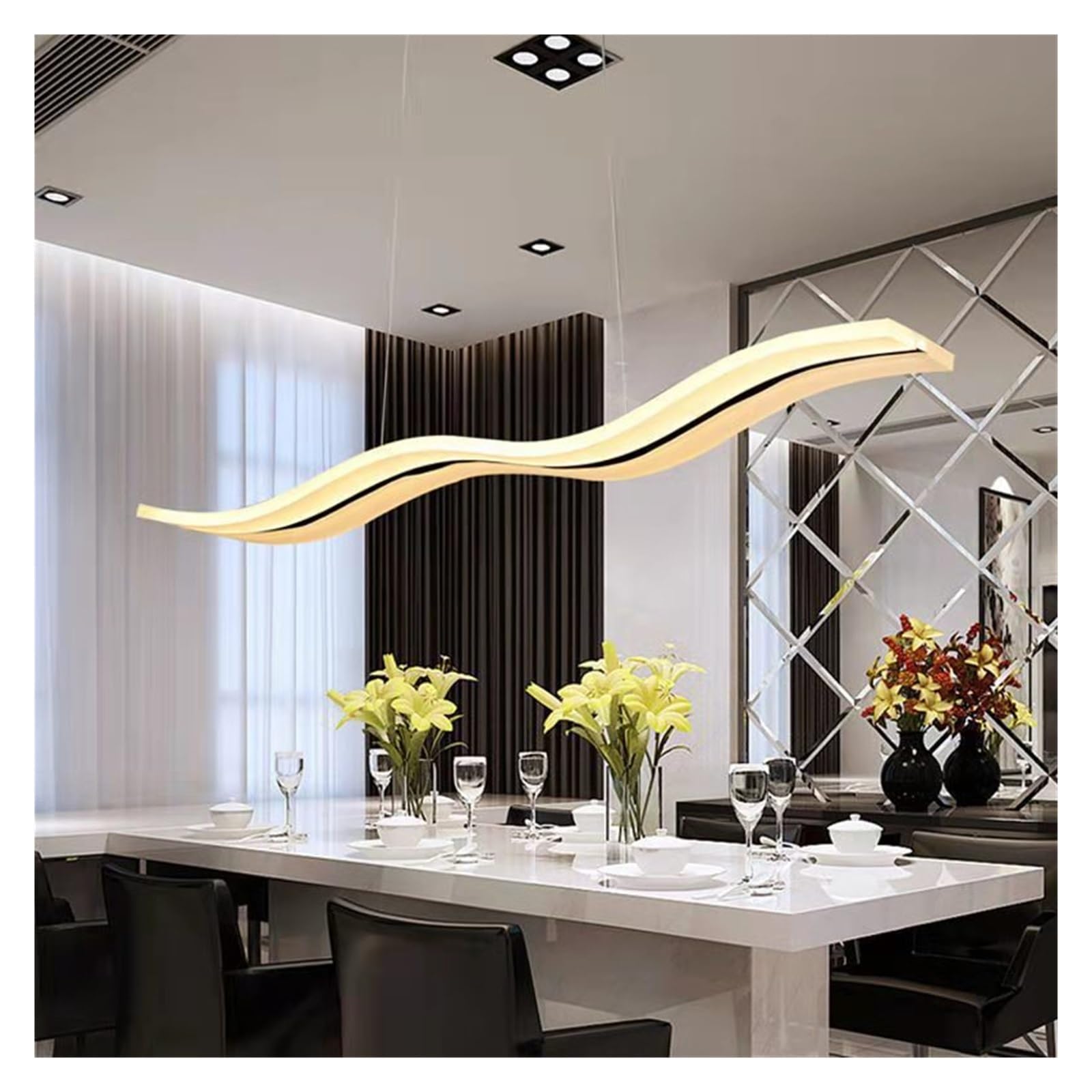 JUSKAQZYI LED Modern Wave Pendant Light, Acrylic Linear Chandeliers Ceiling Mount Lighting Fixture for Kitchen Island Ceiling Lights