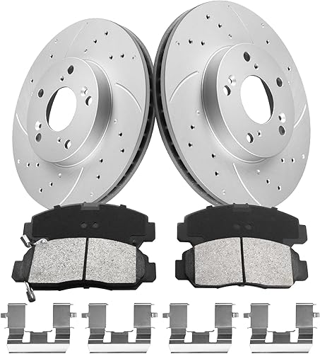 Miniatura 10 de Kit de rotores de freno ventilados con revestimiento G delantero, pastillas de freno de cerámica OE de repuesto y rotores de disco de freno