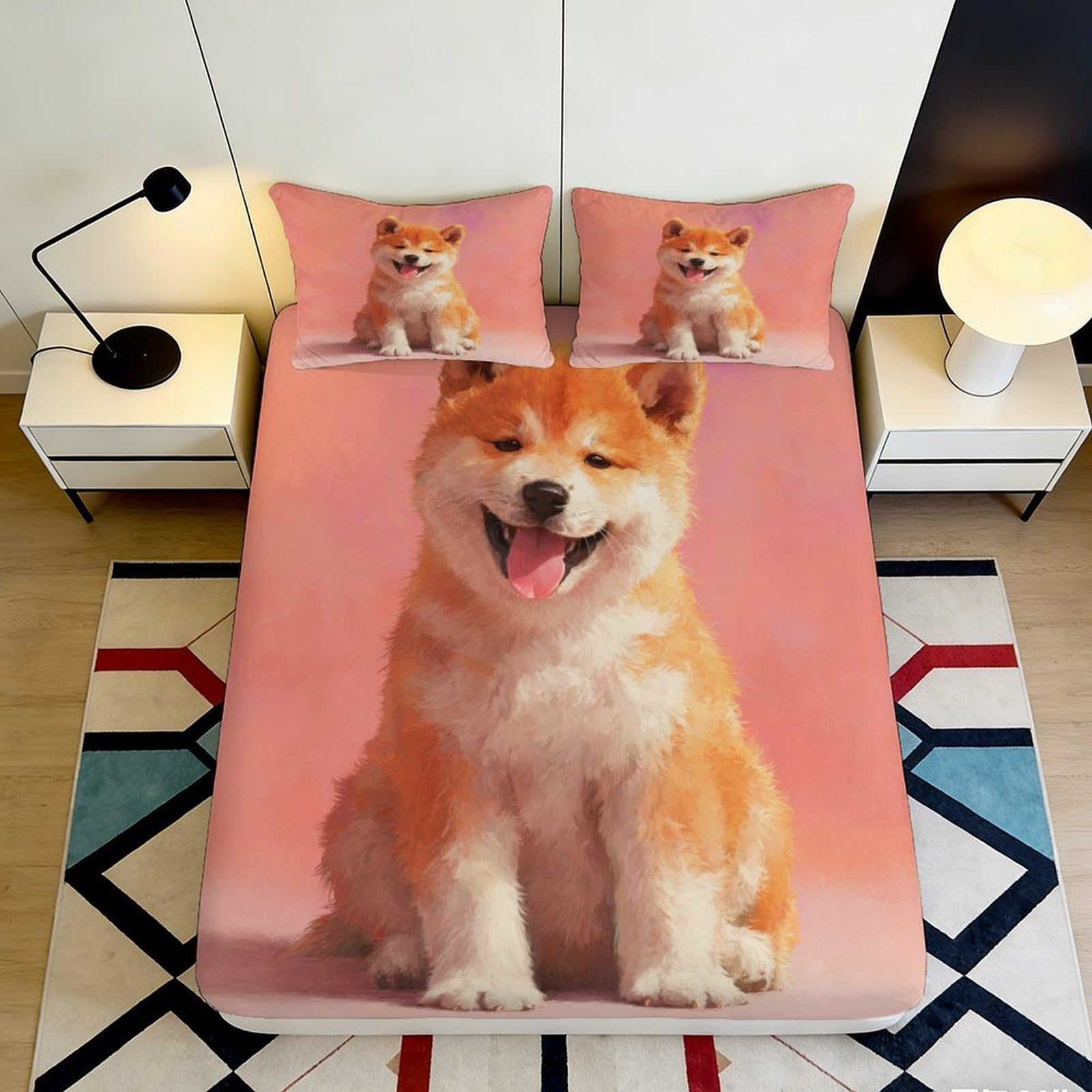Pnayamiorkfel Style-6 3D Printed Cute Shiba Inu Fitted Sheet Microfiber Soft Breathable Dog Pattern Bed Cover For Bedroom Dorm Decor 90X200x25cm