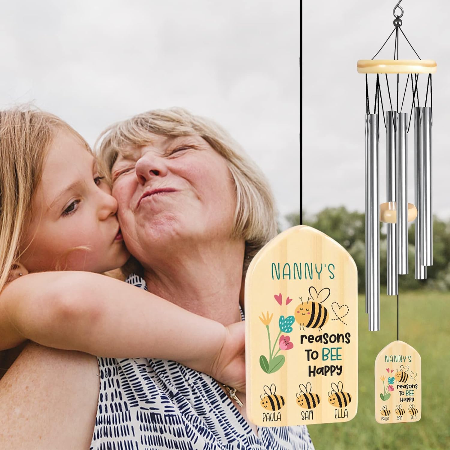 Jocidea Personalized Nanny Gifts Wind Chimes, Gifts for Nanny, Grandma Gift, Perfect for Mother's Day, Birthdays, Thanksgiving, Valentines Day or Christmas