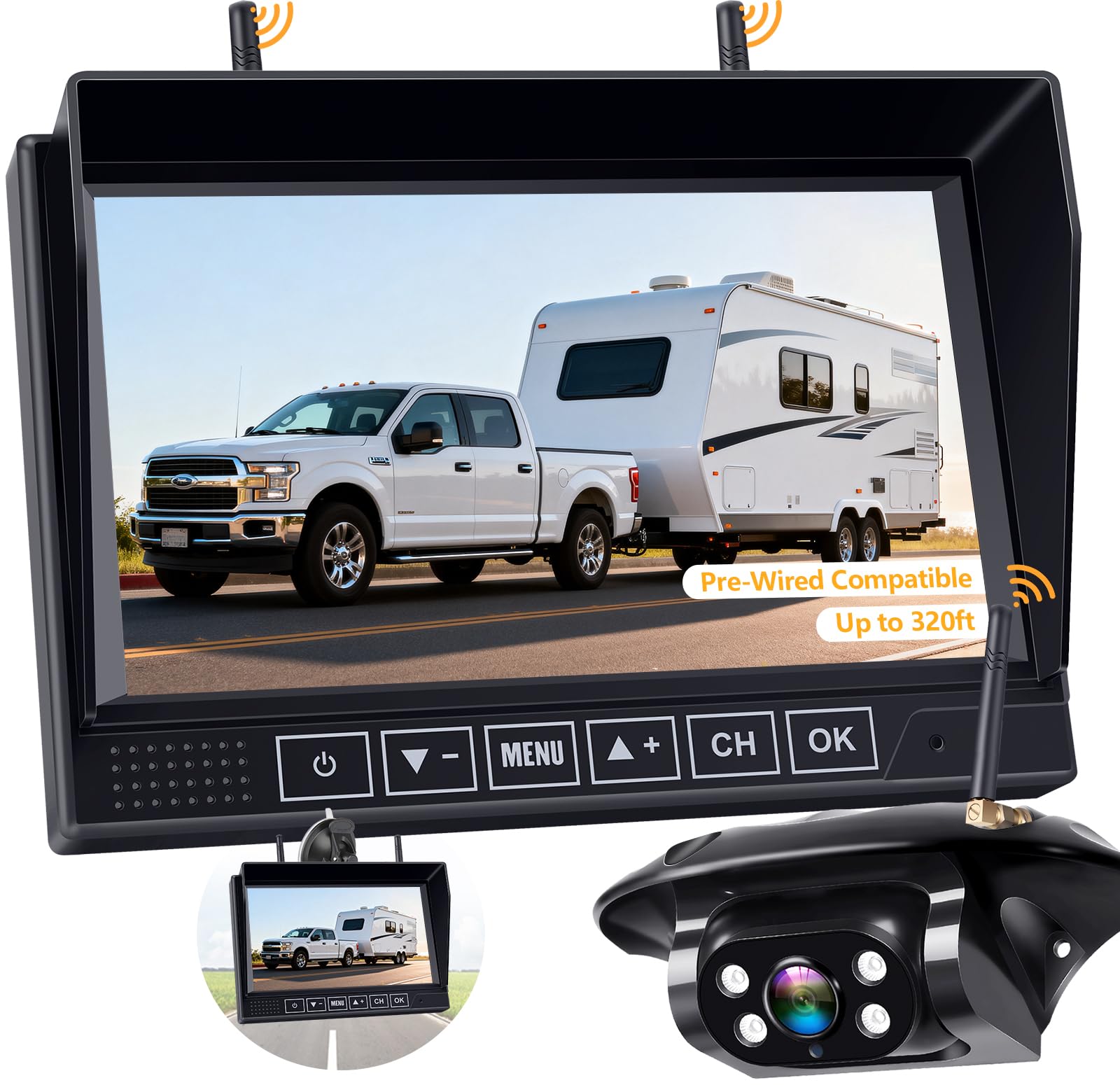 RV Backup Camera Wireless Easy Install: Plug & Play for Furrion Pre-Wired RVs - 7″ HD Touch Key Monitor, 1080P DVR, 4-Channel Split-Screen, Night Vision, IP69K Waterproof AMTIFO A7