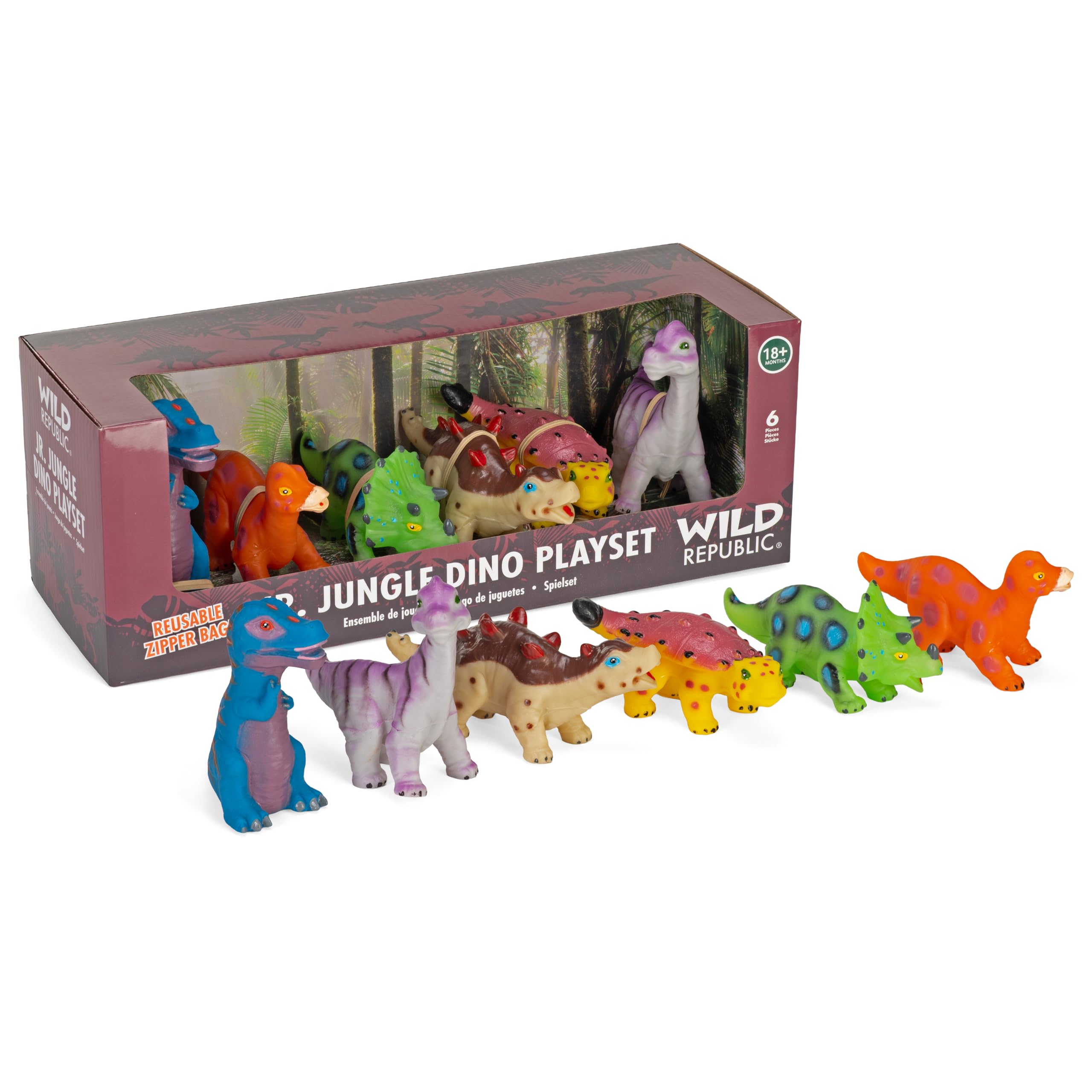 Wild Republic 87948 - Junior Jungle, zestaw do zabawy dla małych dzieci, dino, 6 zwierząt