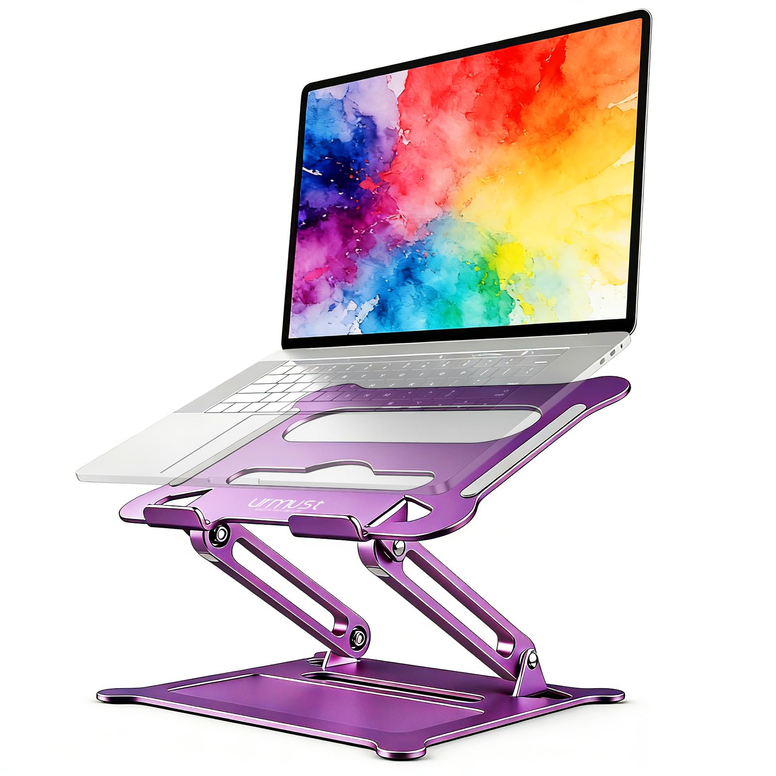 urmust Laptop Stand, Adjustable Laptop Stand for Desk,Ergonomic Multi-Angle Laptop Holder with Heat-Vent, Compatible with MacBook Air Pro, Dell, HP, Lenovo Light Weight Aluminum Up to 15.6"(Purple)