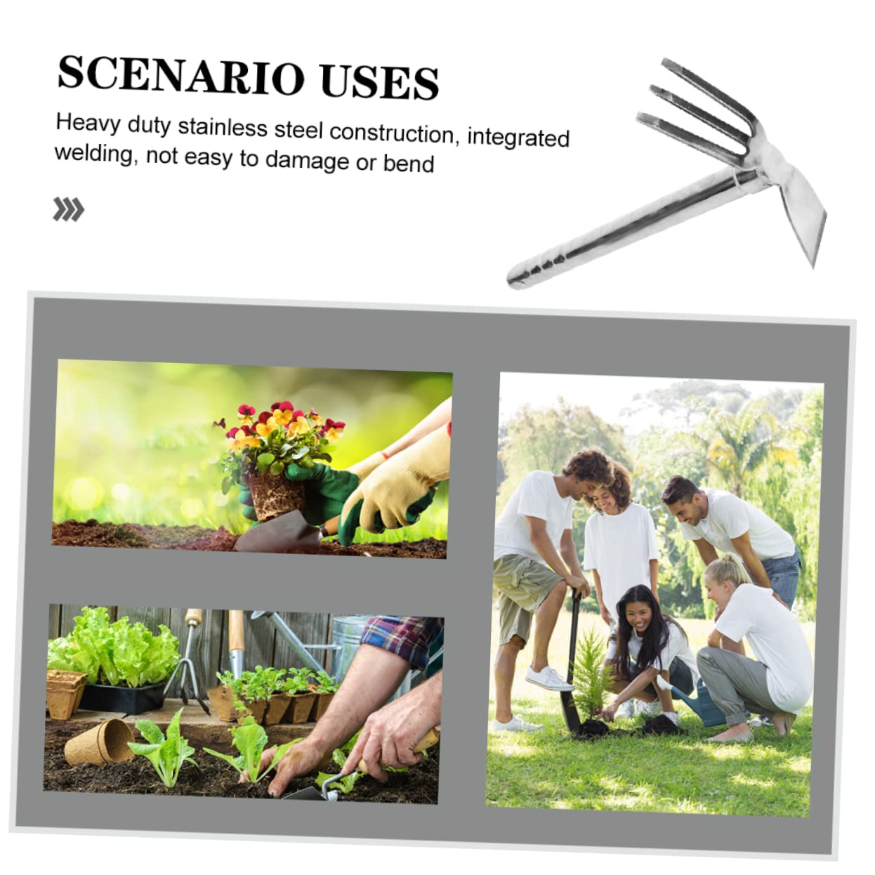 herramienta de jardín extractor malas hierbas cultivate kit de cultivo melena de azada de cultivo flor pequeña azada de mano herramienta de jardinería Acero inoxidable Silver