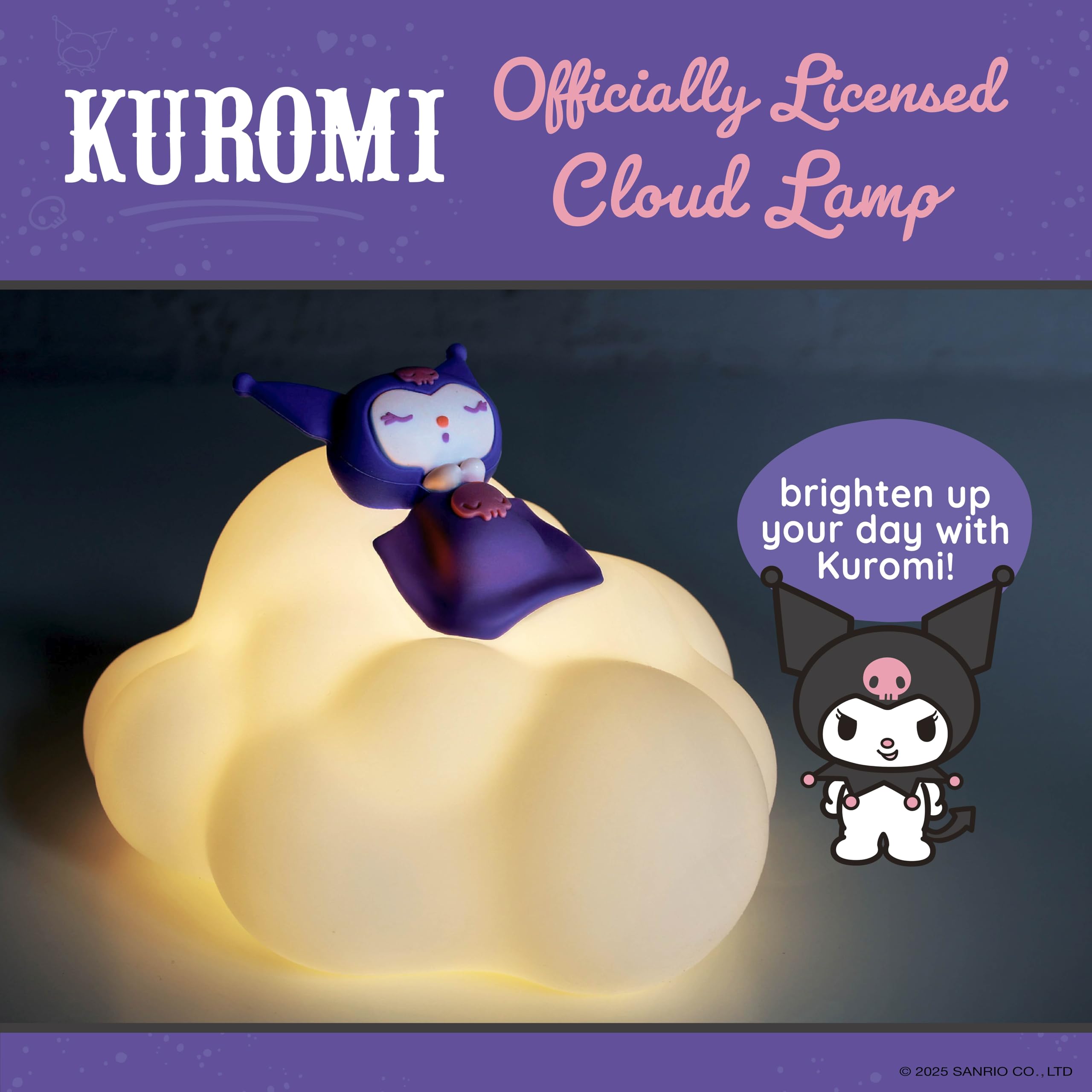 Blue Sky Studios Kuromi Cloud Light, USB-C Rechargeable Lamp with 3 Brightness Levels, Soft Vinyl Design - Image 2
