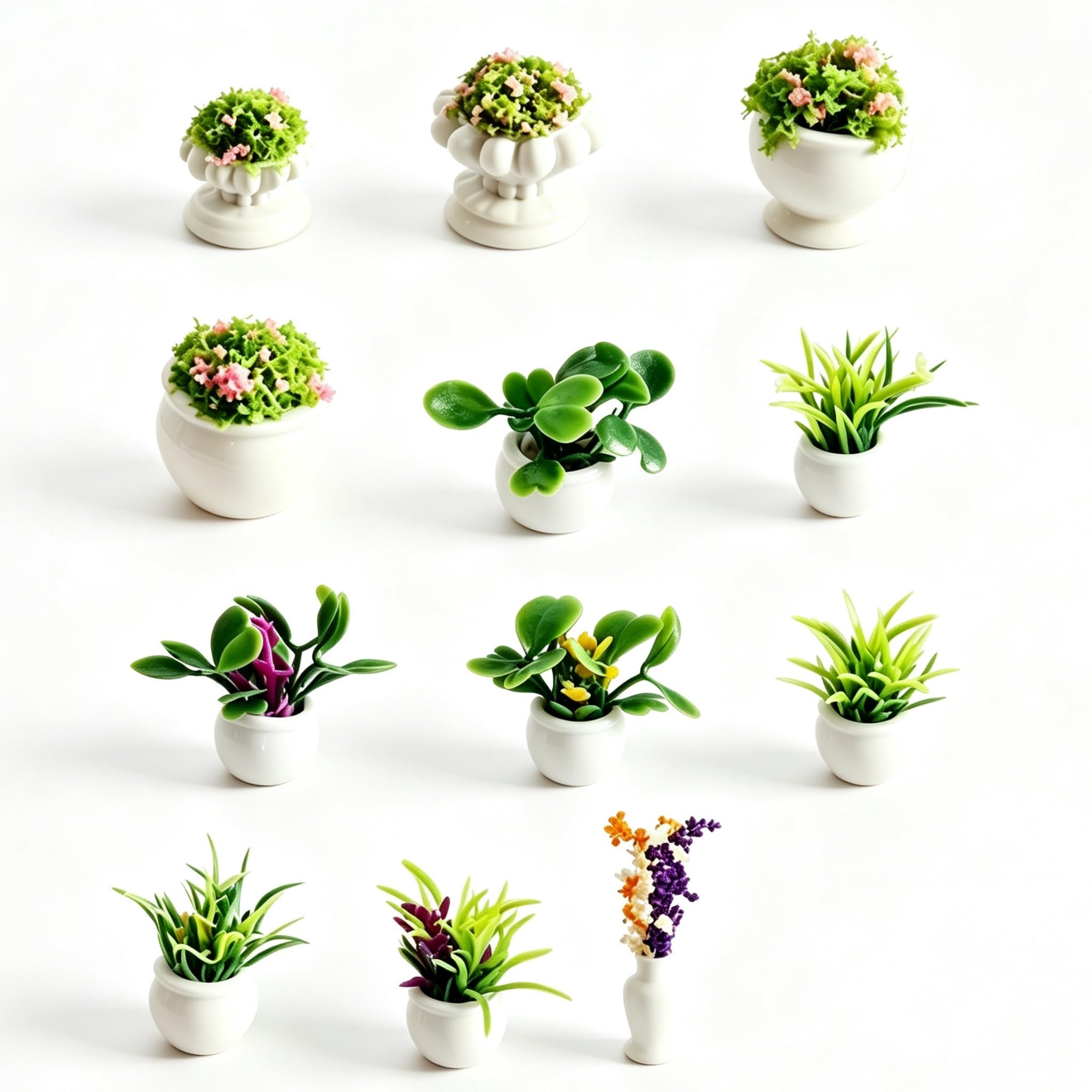 12pcs Dolls House Miniature Plants Bonsai & Greenery for Fairy Garden Decor