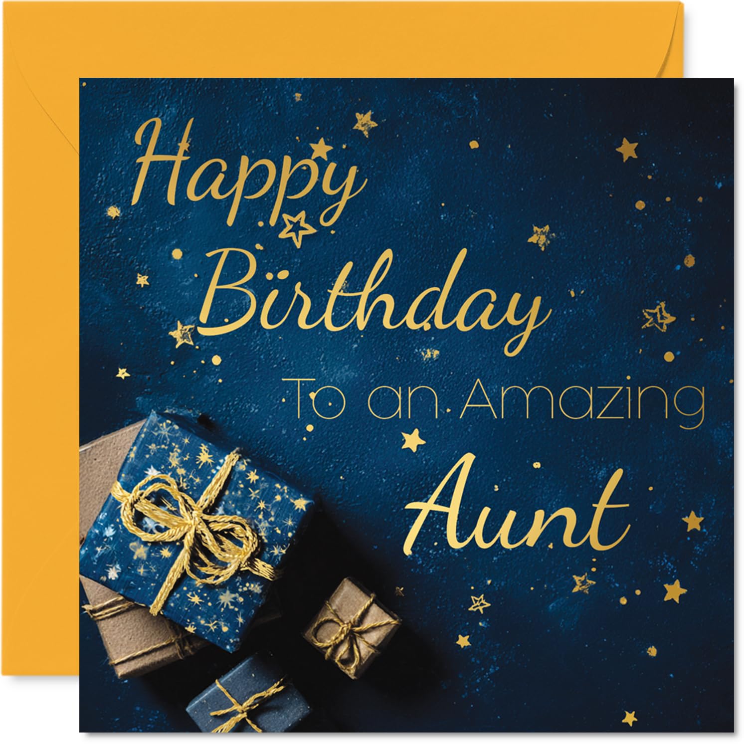 Gold Auntie Birthday Card - Golden Gifts - Happy Birthday Card for Auntie from Nephew Niece, 145mm Golden Bday Greeting Cards