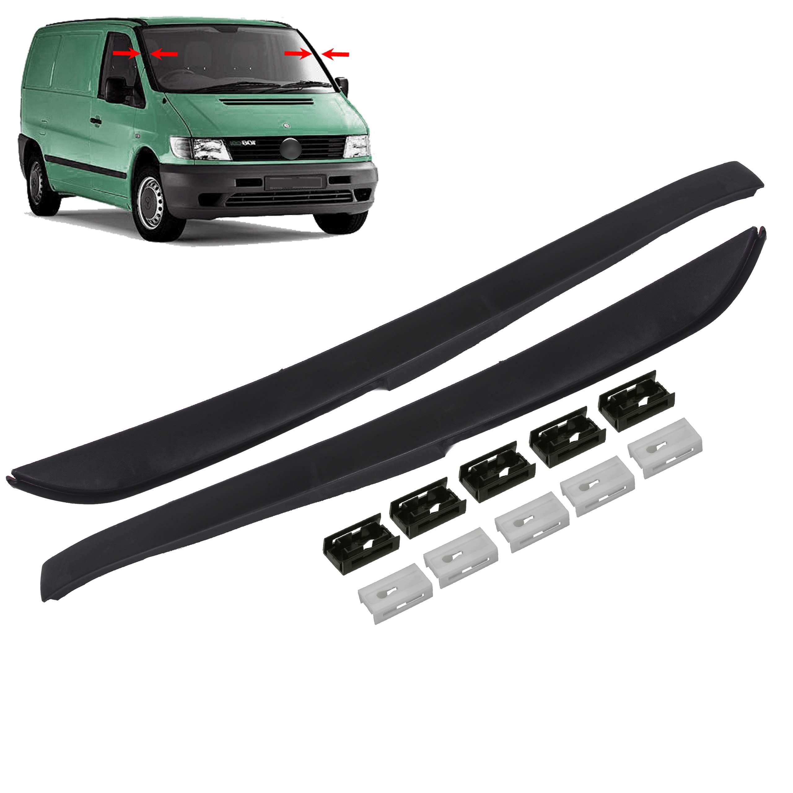 INLY Parabrisas, moldura para parabrisas izquierdo y derecho, con 5 clips, compatible con Vito W638 6386980179 A6386980179 6386980079 A6386980079 (1996-2003)