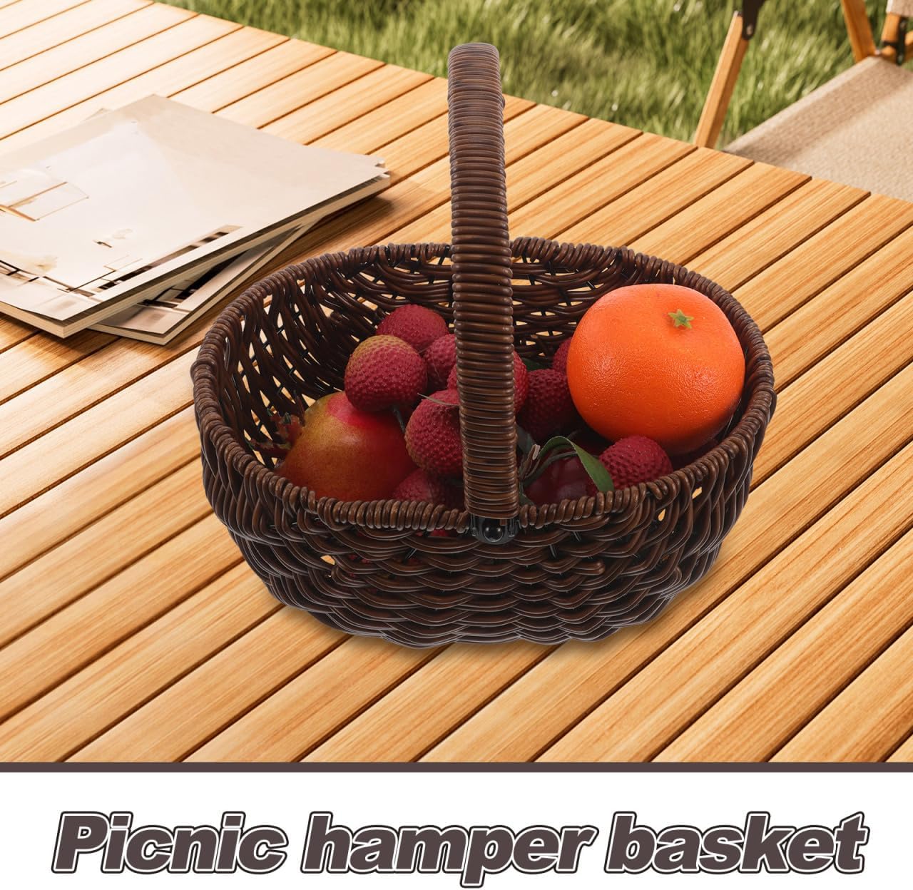 Healifty Rattan Flower Basket with Handle 9.84 X 9.64 X 7.48 in Small Woven Basket for Picnic Fruit for Kitchen Storage Handheld for Home Decor and Organizing
