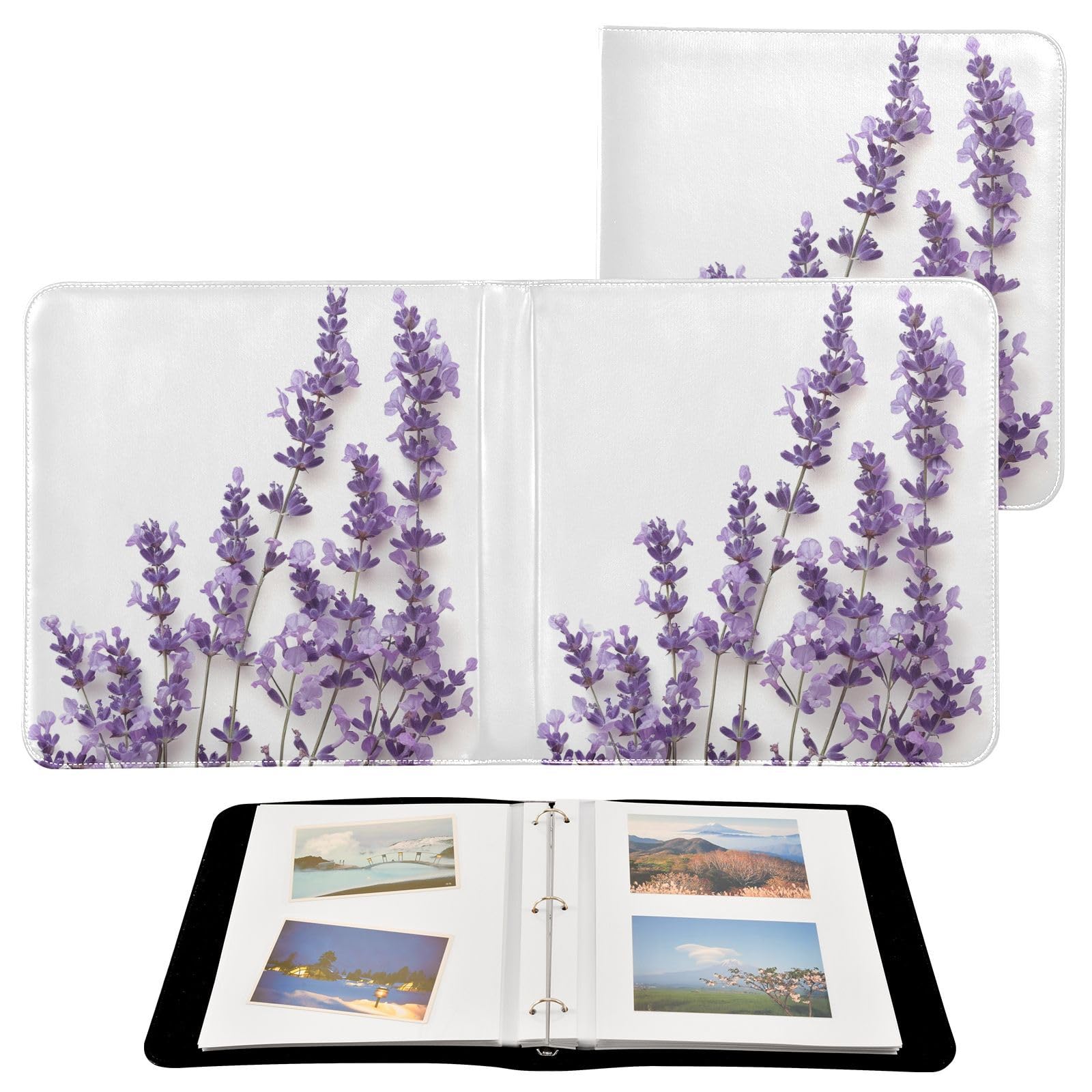 FLildon Photo Album Self Adhesive DIY Scrapbook Album Lavender Flowers Violet 3 Ring Binders Photo Book 40 Pages 8x10 for Memory