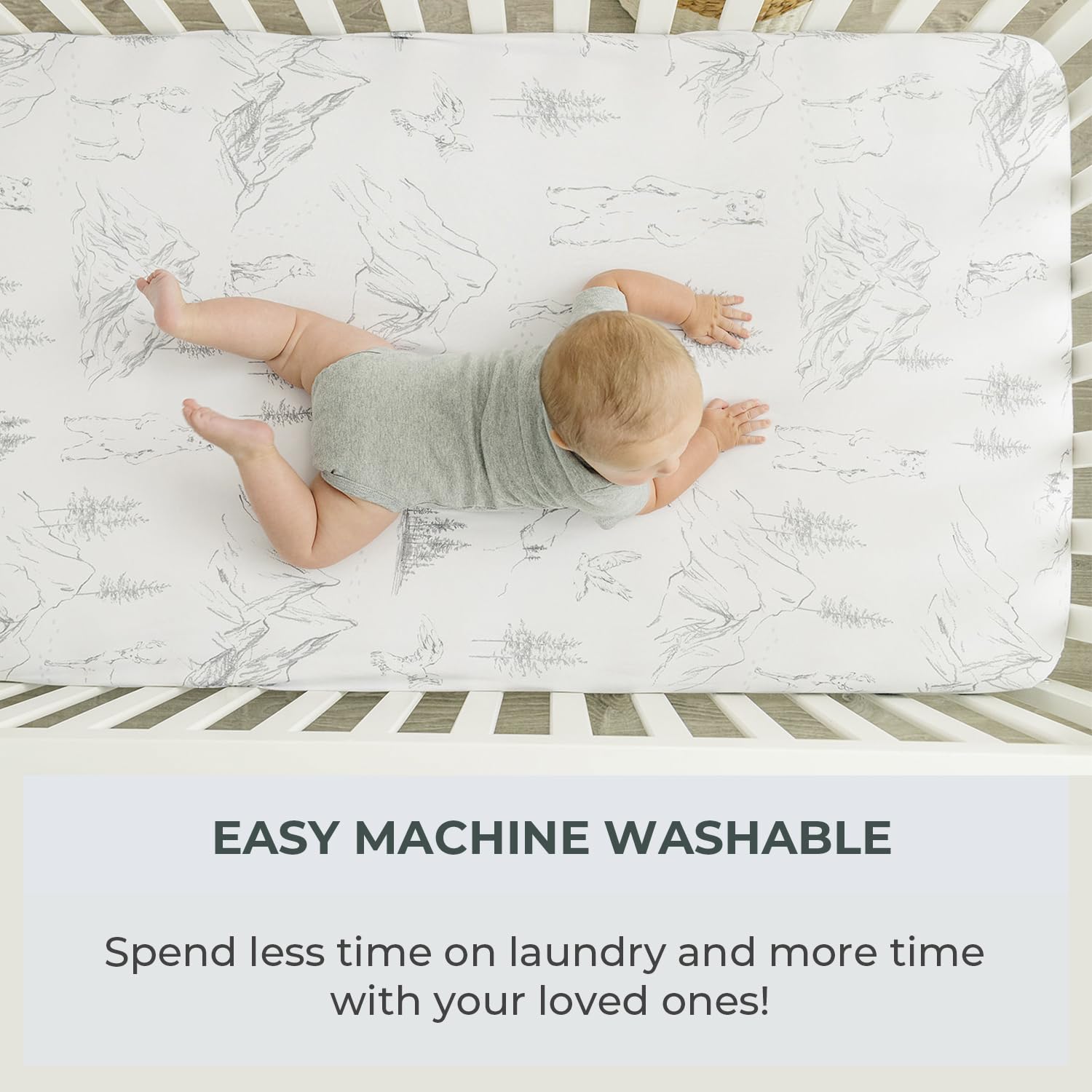 FIVANGIN 2er-Pack Premium-Spannbettlaken für Babybett-Matratze – ultraweiches Baumwollmischgewebe, sicher und anschmiegsam, und stilvolles Woodland-Kinderbettlaken (Entdecken Sie)