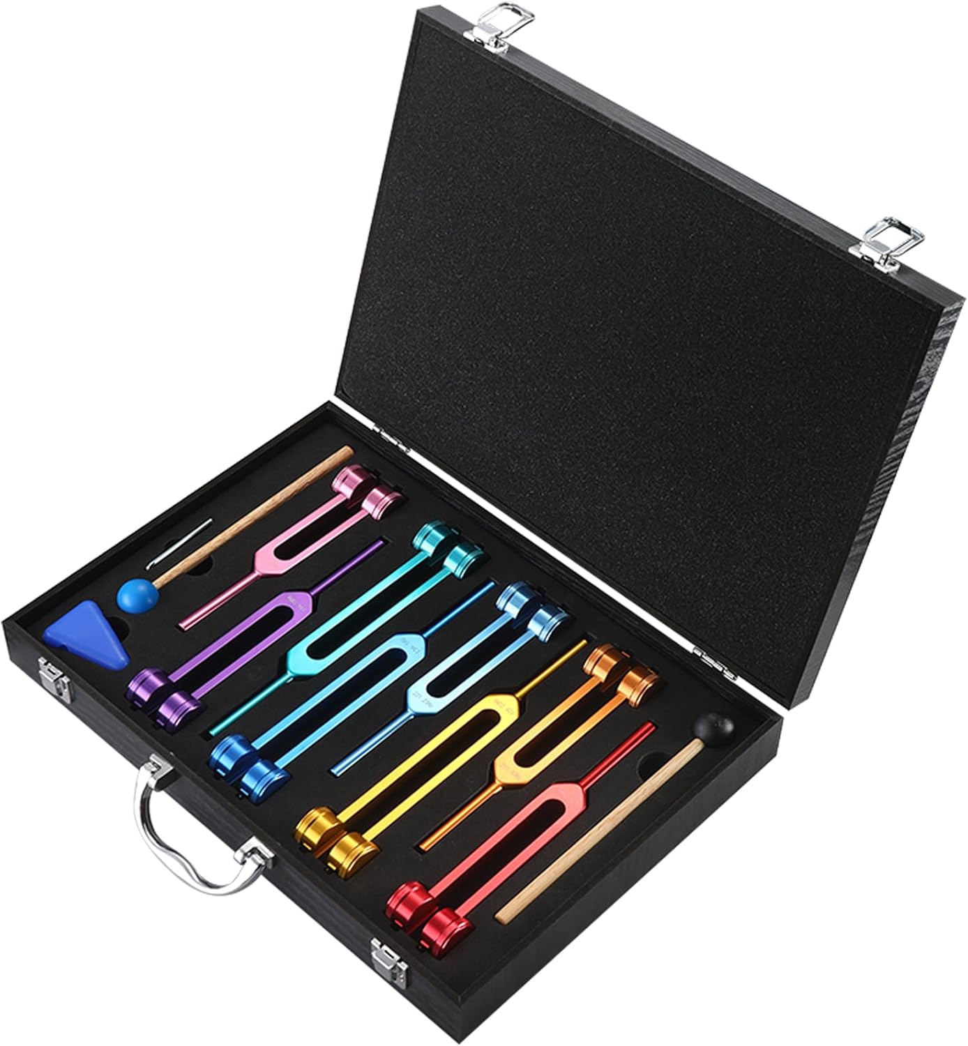 Chakra Tuning Forks Set with Hammer - 7 Chakra and 1 Soul Purpose Weighted Tuning Forks for Healing, Sound Therapy & Meditation,DNA Repair,Energy Cleansing in Exquisite Aluminum Gift Box