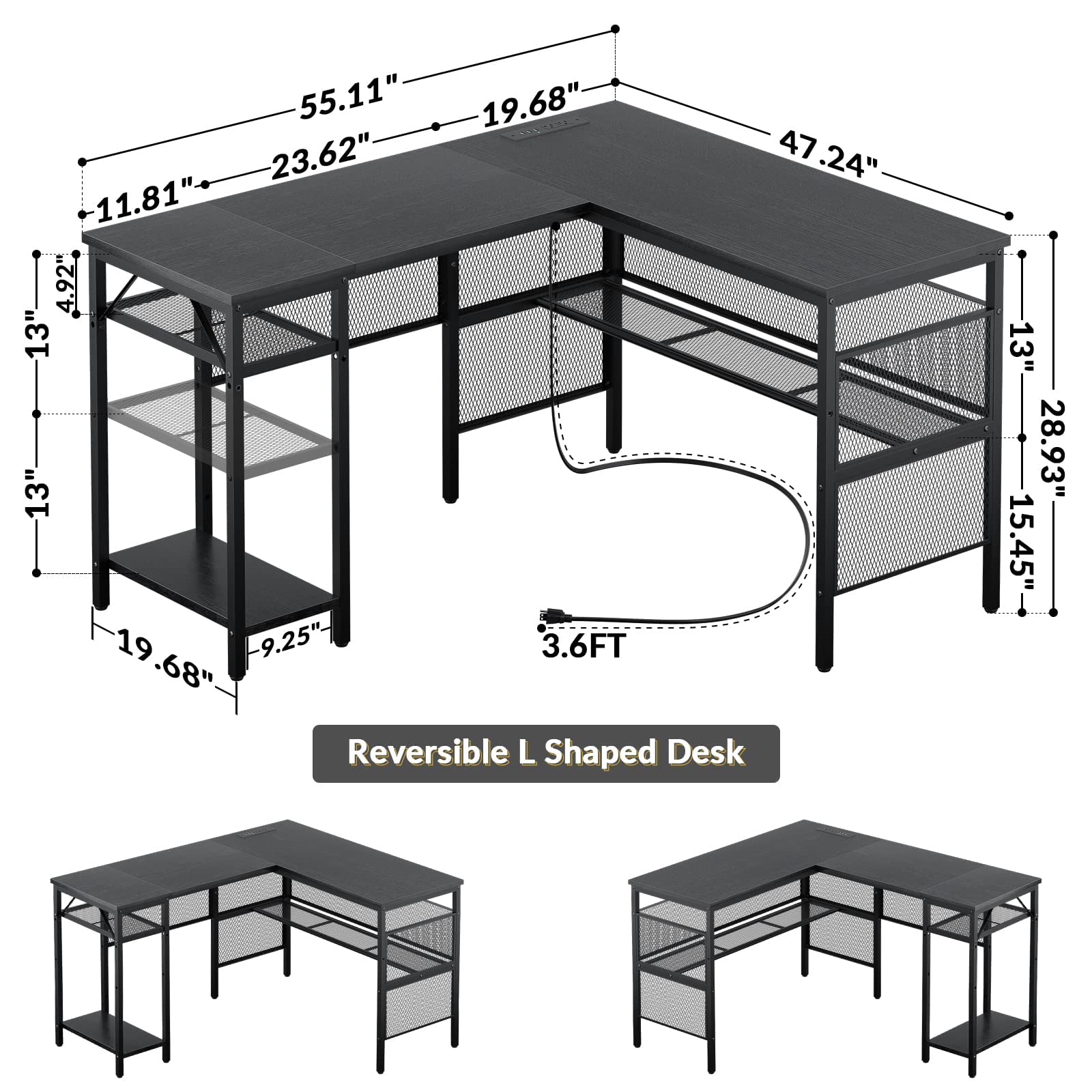 Buy Unikito L Shaped Desk with USB Charging Port and Power Outlet