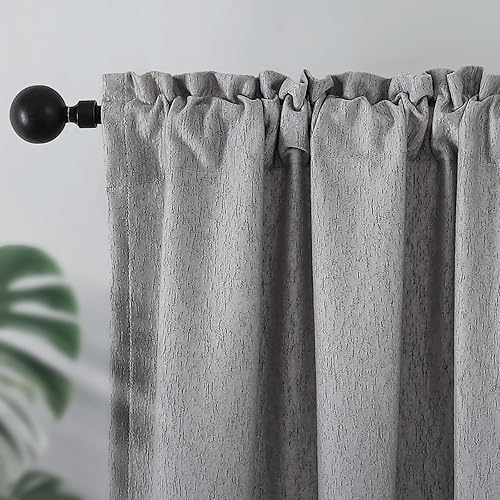 Miniatura 18 de Joydeco - Cortinas opacas negras de 84 pulgadas de largo - Cortina de lino 100% opaca para dormitorio, con bolsillo para cortinero y lengüetas