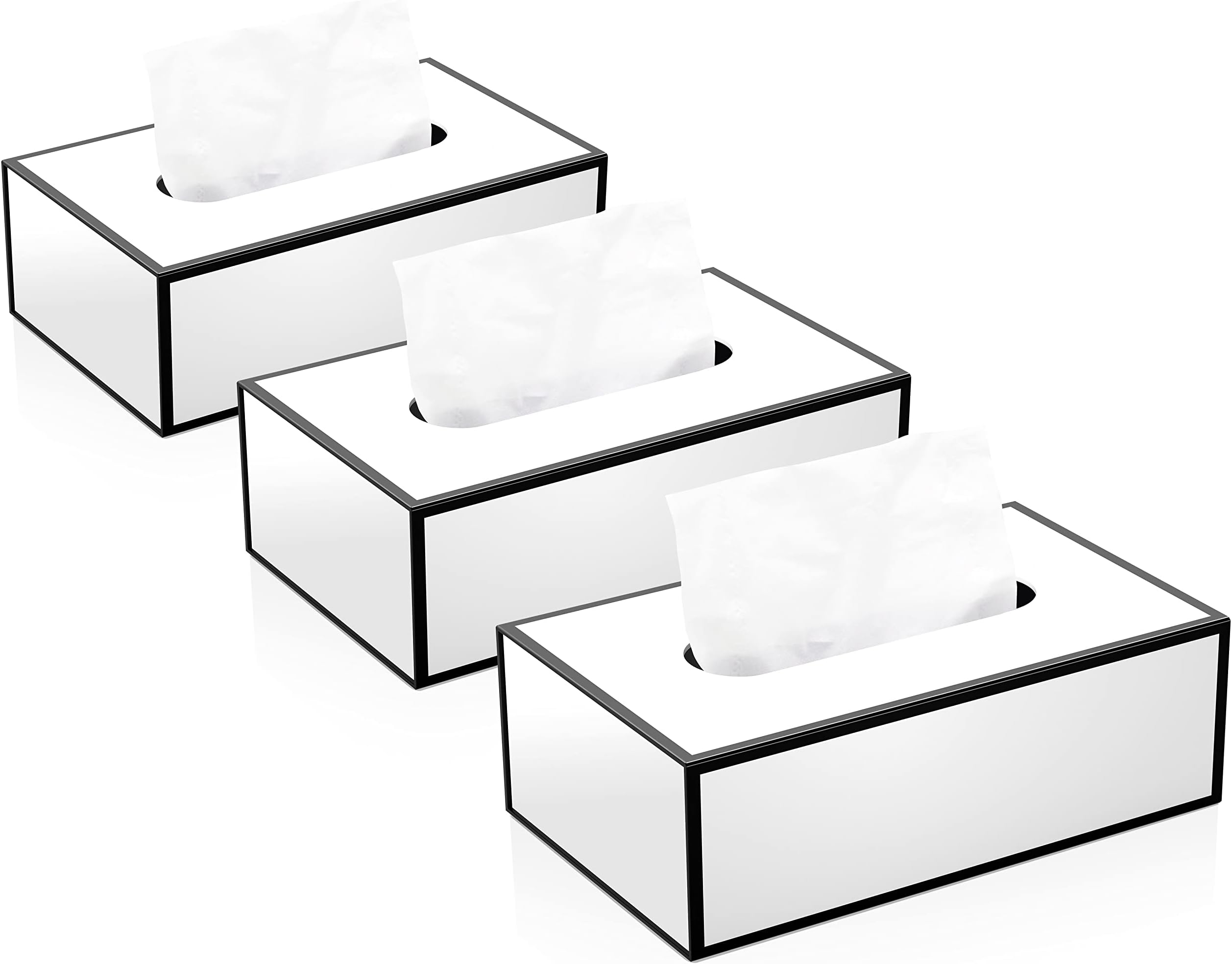 JiaWei Tissue Box Cover, Rectangle Tissue Box Cover 3 Pack, Tissue Box Holder with Magnetic, Decorative Facial Paper Organizer, Waterproof Foldable Napkin Dispenser for Bathroom, Office, Dresser-White