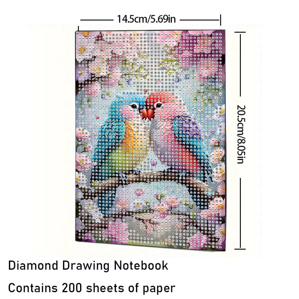 5D-Diamant-Kunst-Gemälde zum Selbermachen – Papagei-Kristall-Notizblock &