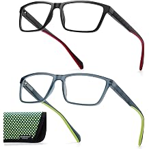 Madison Avenue 2 Pack Sport Blue Light Blocking Reading Glasses for Men with Spring Hinge, Square Computer Readers Anti Glare