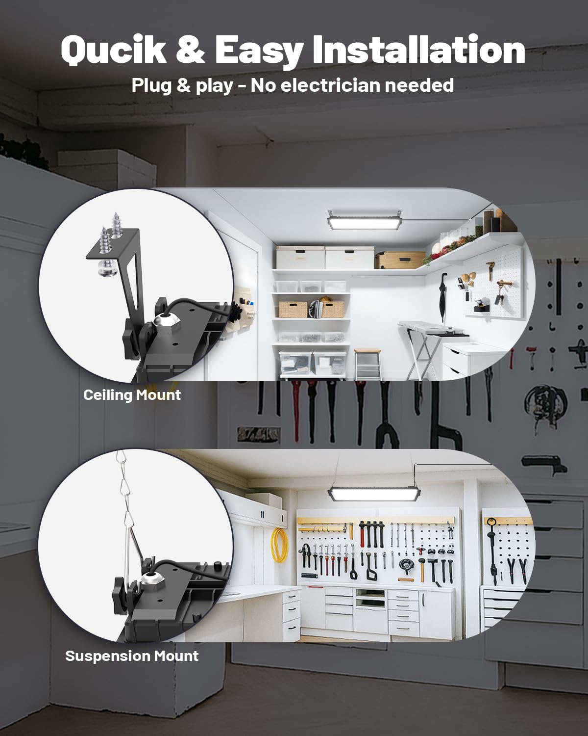 2 Pack Linkable LED Shop Lights Ultra Bright 100W 15000LM Aluminum Plug in Garage Light w 9 84ft — view 4