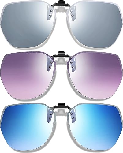 Frienda 3 pares de lentes de sol polarizados con clip sobre gafas graduadas, sin marco, antirreflejos, gafas de sol abatibles