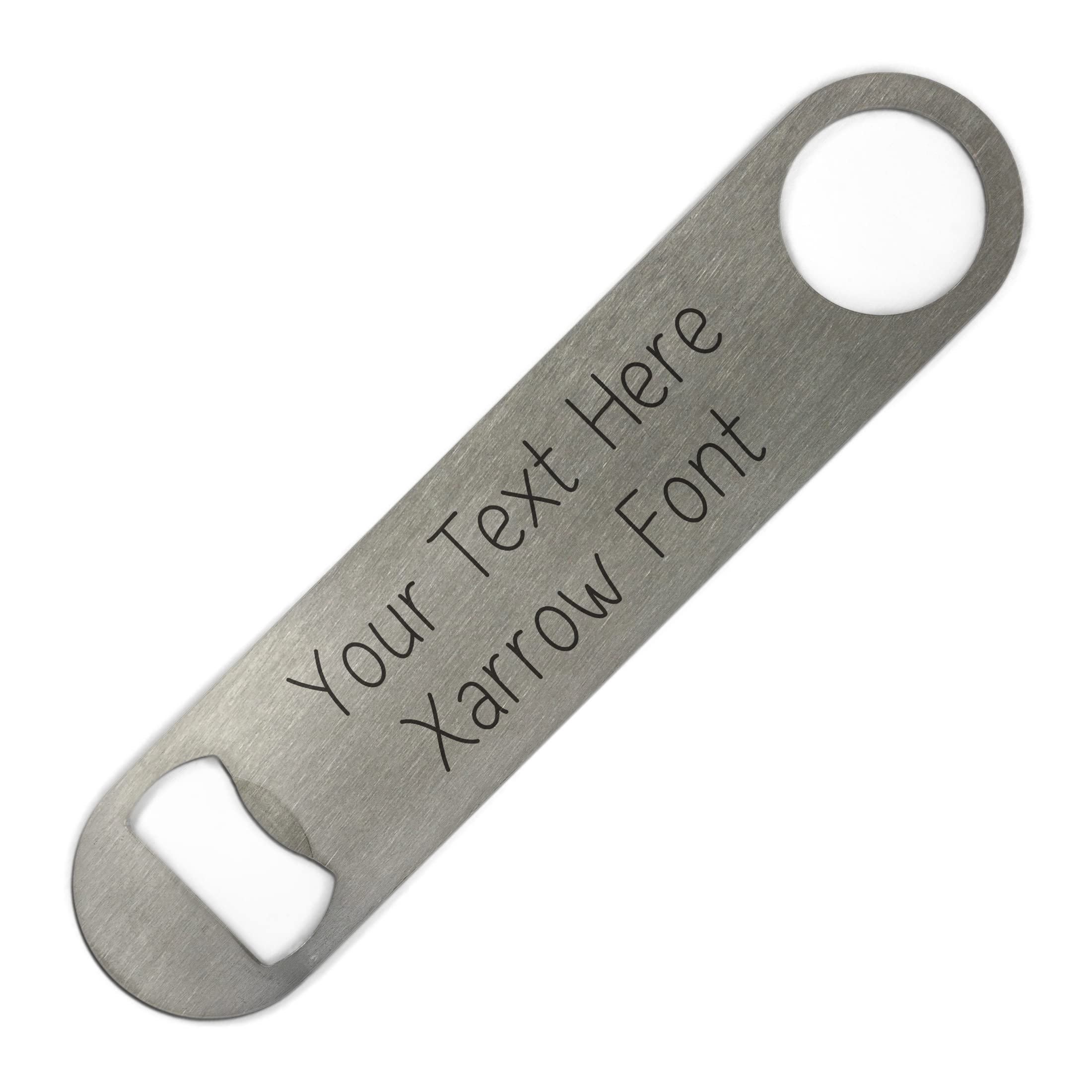 ShopQuality4U Personalised Stainless Steel Bar 18cm/7" Blade Bottle Opener Printed with Any Message That Does Not Fade or Wash Off - Enter Your Own Custom Text Xarrow Font Double Sided