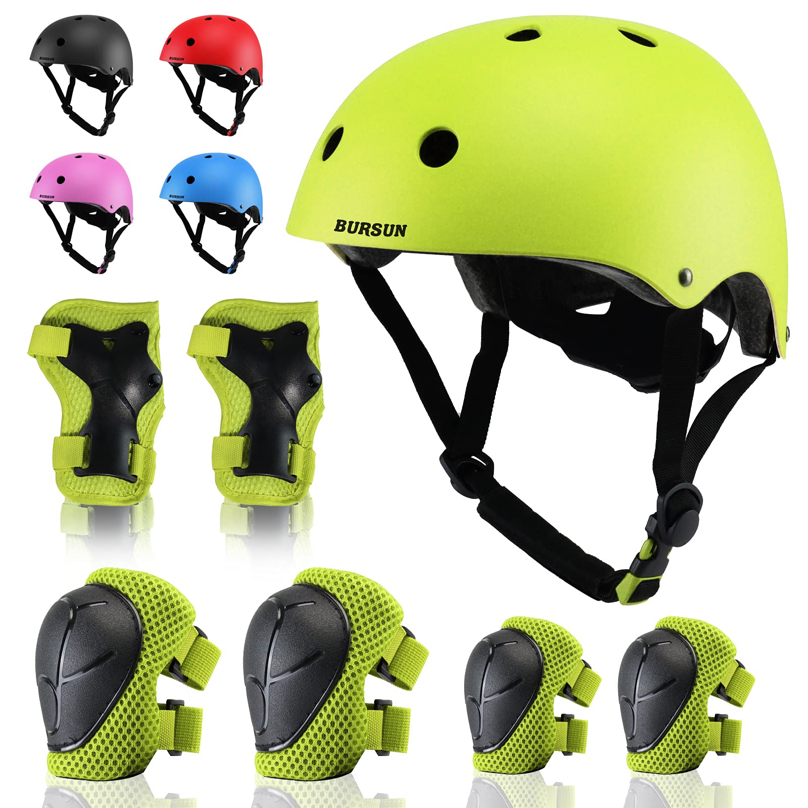 Photo 1 of BURSUN Kids Bike Helmet Set Toddler Helmet Kids Helmet Adjustable for Ages 2-3-5-8-14 with Knee Elbow Wrist Pads, Multi-Sport Protective Gear for Cycling Skateboard Scooter Skating Boys Girls