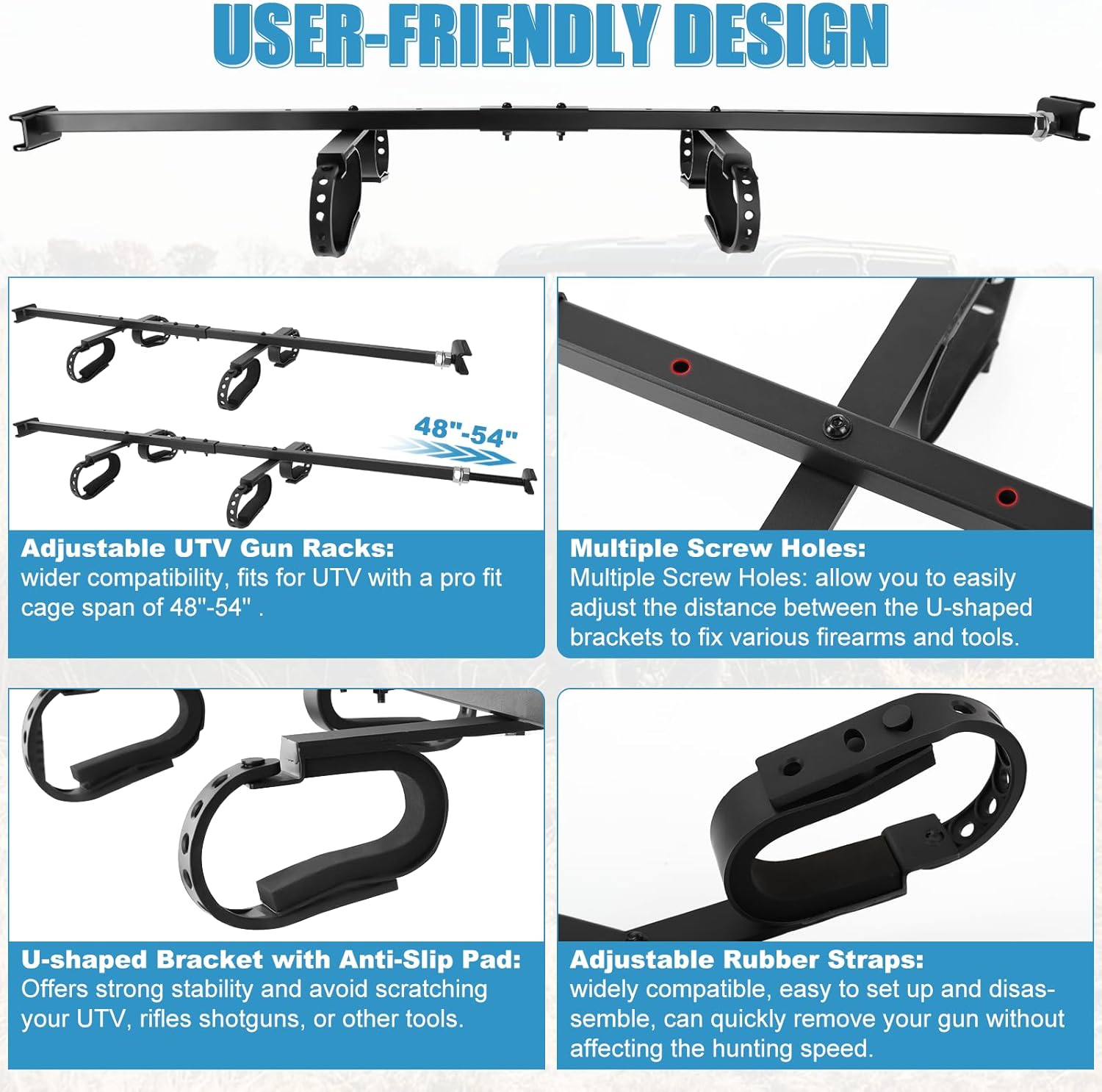 UTV Quick-Draw Overhead Gun Rack Holder Fit for Polaris Ranger 1000/1000 Crew/XP 1000/XP 1000 Crew/XP 900/Full-Size 570/Can Am Defender XT SXS w/Pro Fit Cage Span 48"-54", Not Fit Round Tube