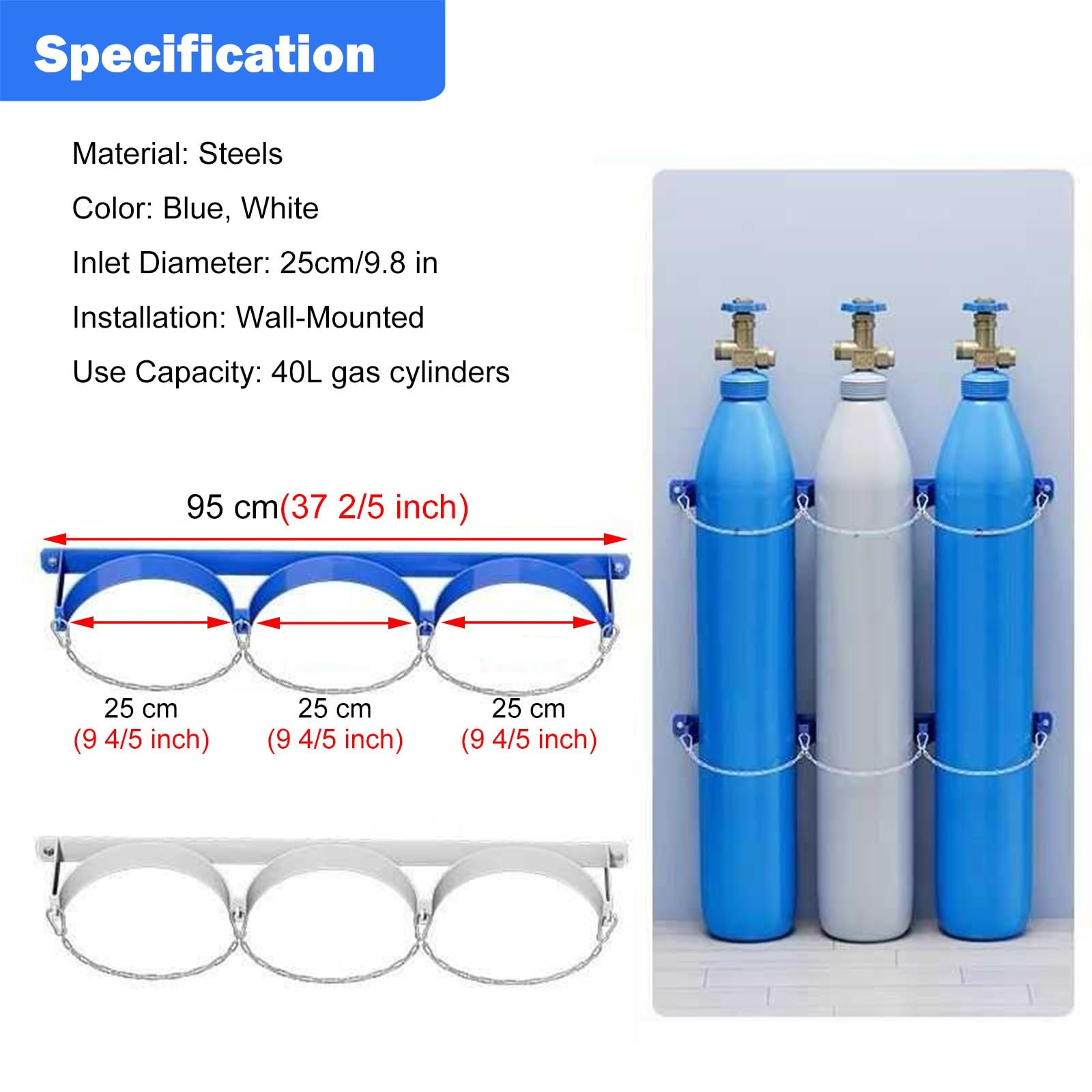 Soporte para Bombonas de Gas Soporte De Pared Para Cilindro De Gas, Soporte/rejilla Para Tanque De Acero De 35 65 95 CM Para Botellas Pequeñas De Propano Y Oxígeno Fijo, Soporte Para Cilindro Con Cade