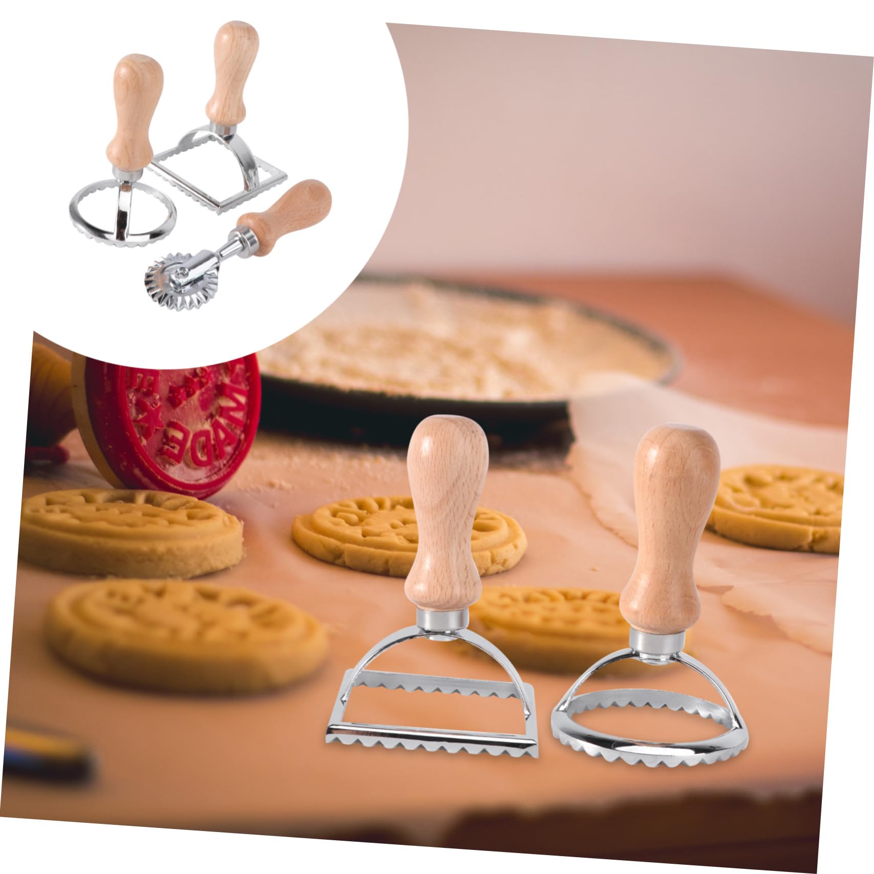 MAGICLULU 6stücke Teiliges Aus Spitzen-biskuitformen Mit Holzgriff Große Runde Und Quadratische Ausstechformen Für Kekse Teigtaschen Und Kuchen Praktisches Backzubehör Für Kreative
