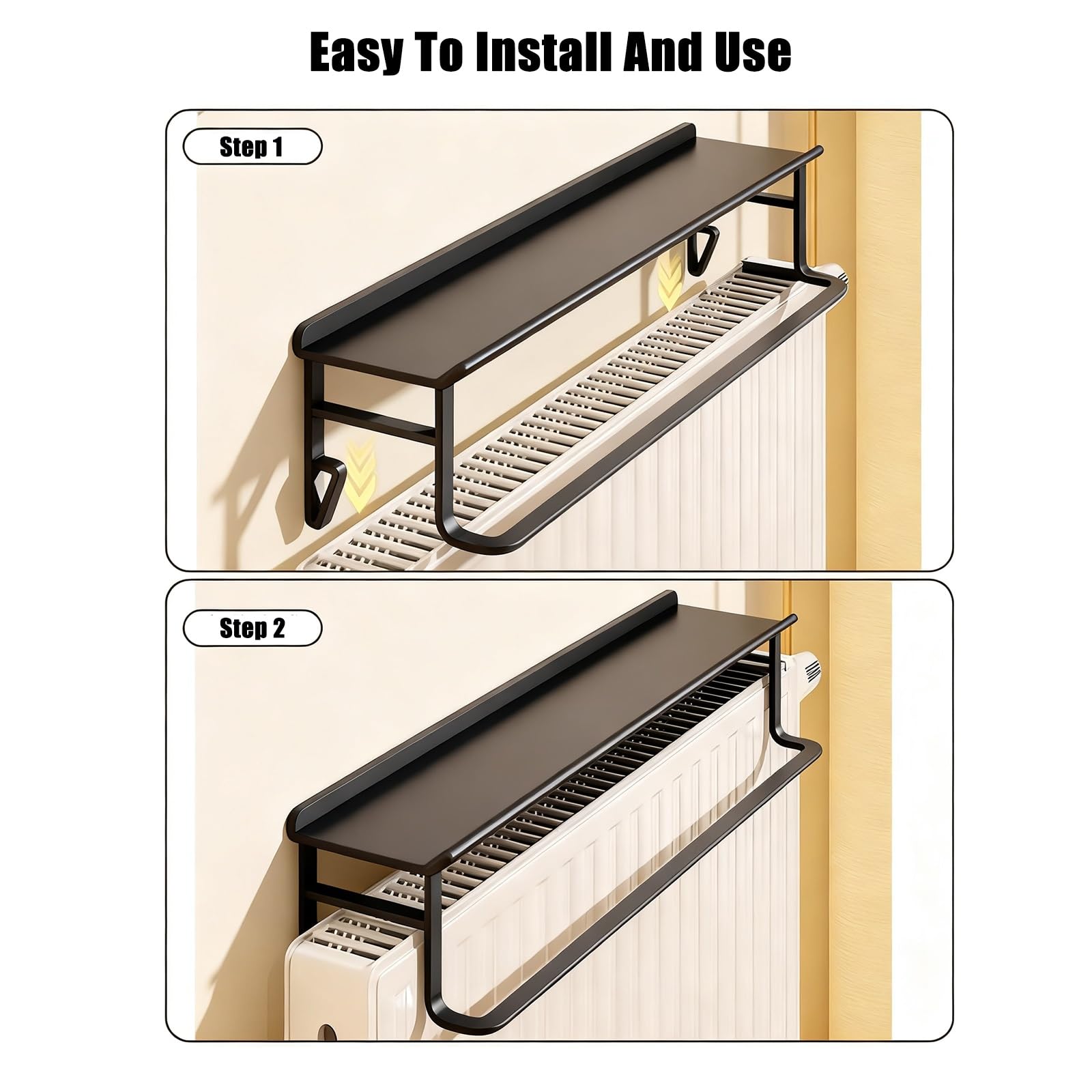 Estante Flotante metálico para radiador con Soporte para toallero, no Requiere taladrar, Estante de 14 cm con Soportes para oficinas en casa.