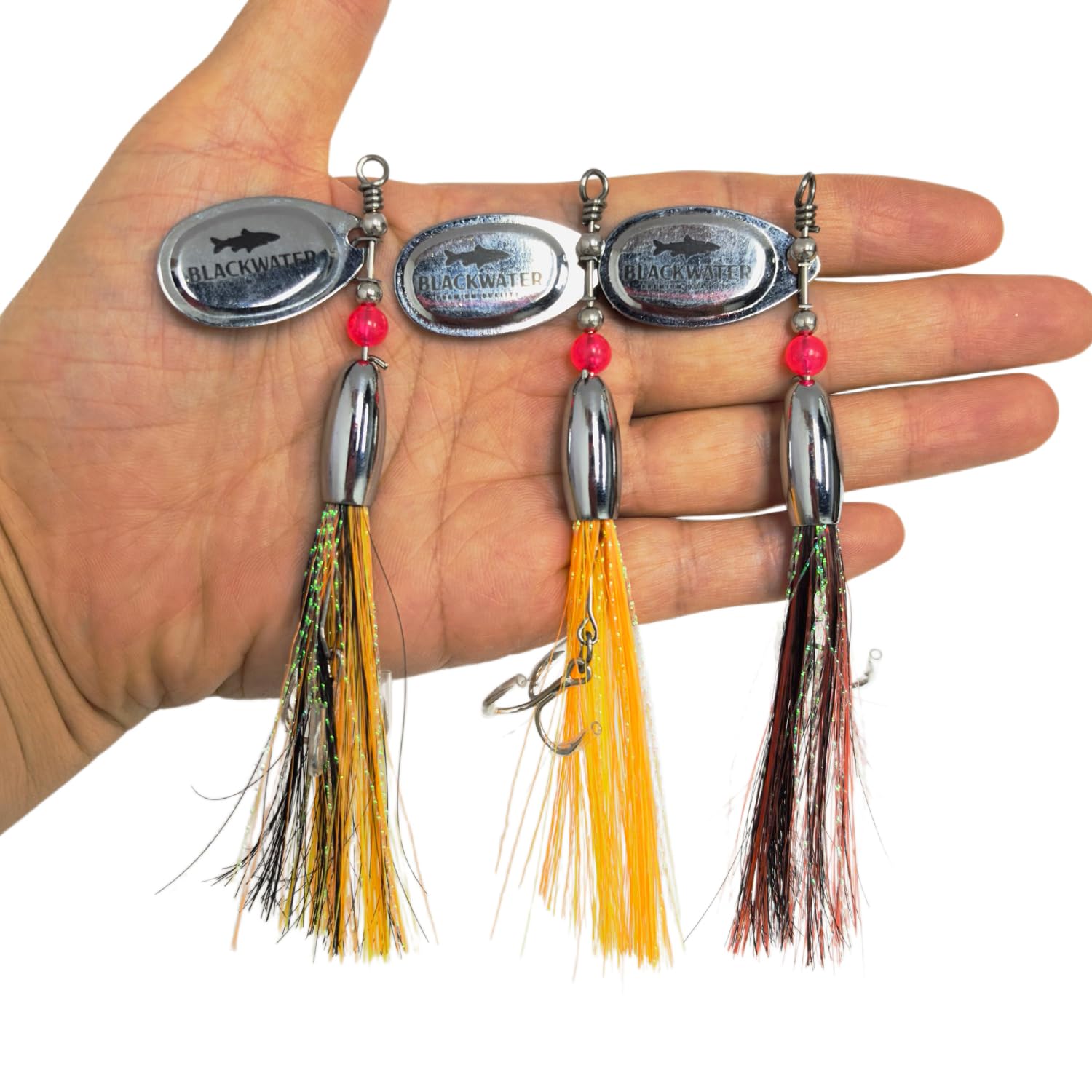 Salmon Spinner Flytail Flying Lure C Red Black Yellow Bullet Head Bucktail 15g (Set of 3 Silver 15g)