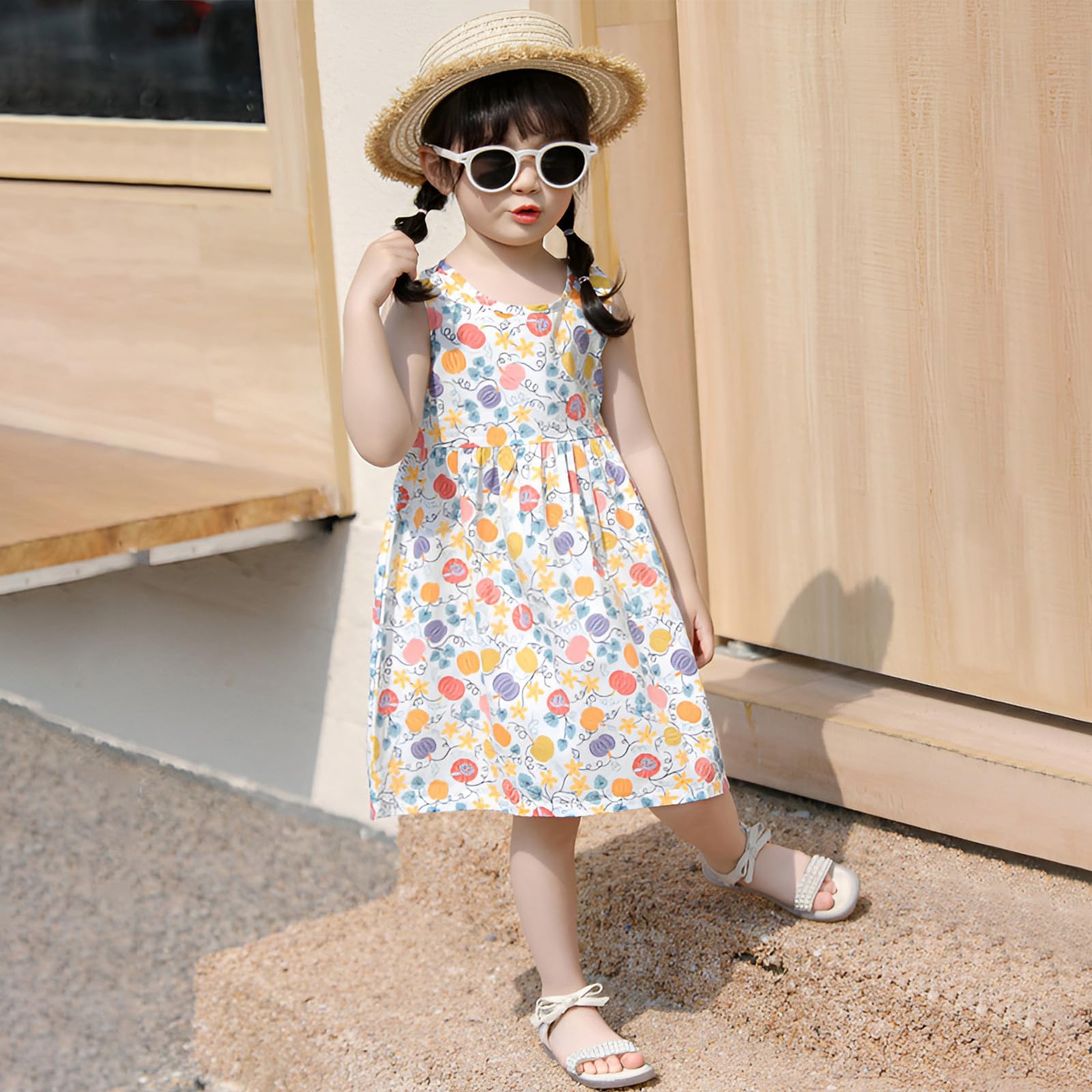 amropi Lot de 3 Robe Bébé Fille Fleurs Imprimée Coton sans Manche Casual Été Robe pour 0-3 Ans