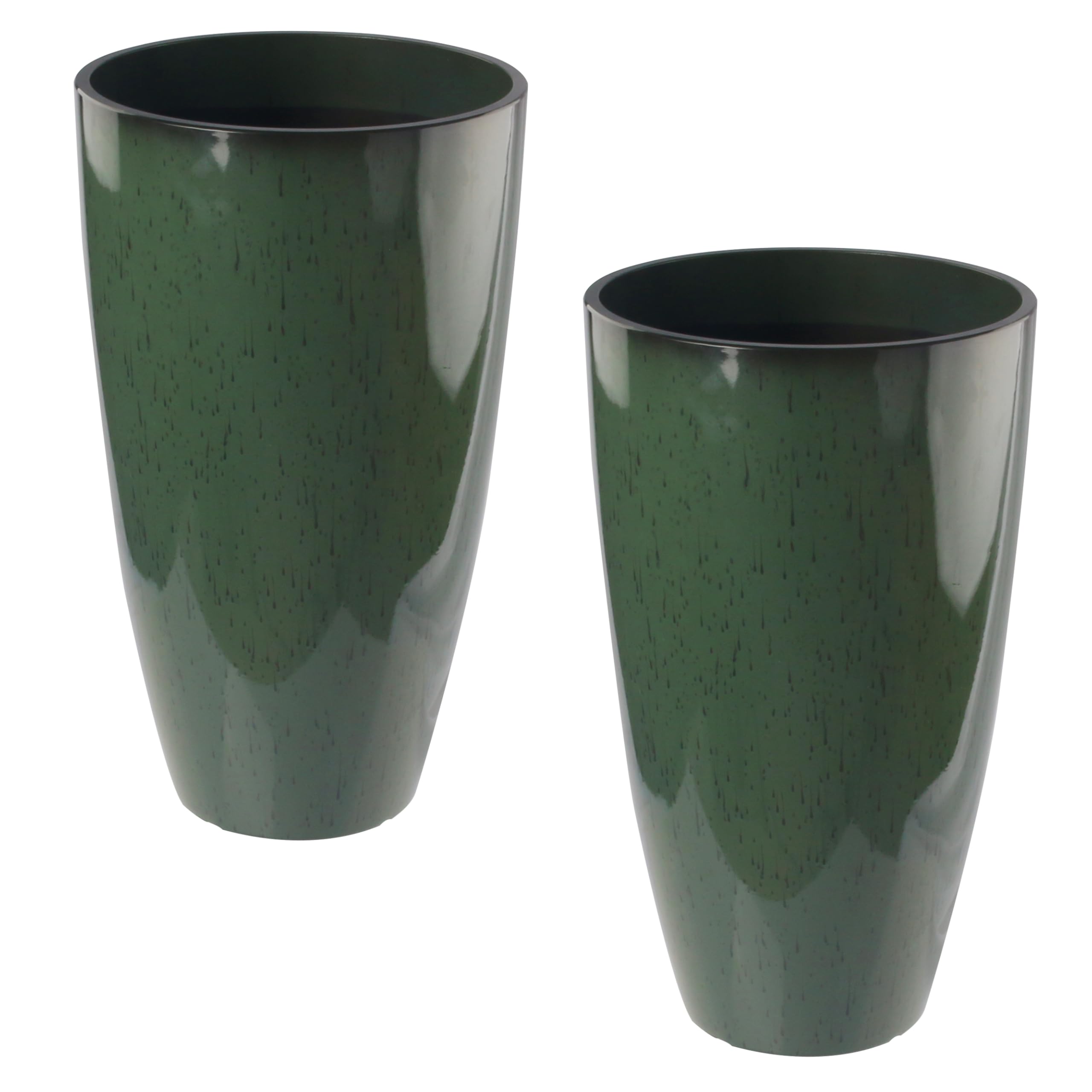 2 packs 21 inch tall planter, indoor outdoor round planter for porch, large plant pot with drainage hole for home garden front door, modern decorative pots for plants (green)