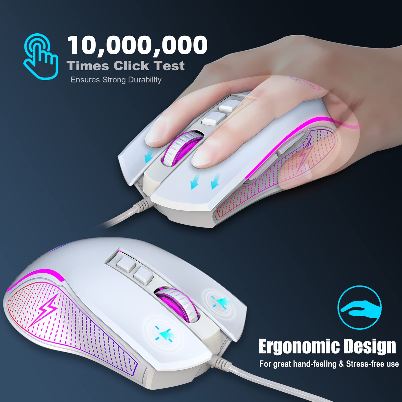 V700BW+X100 Kit tastiera e mouse per computer USB con retroilluminazione RGB cablata a 61 tasti + mouse da gioco cablato Illuminazione a LED colorata DPI a 4 livelli max.3600 DPI per PC portati