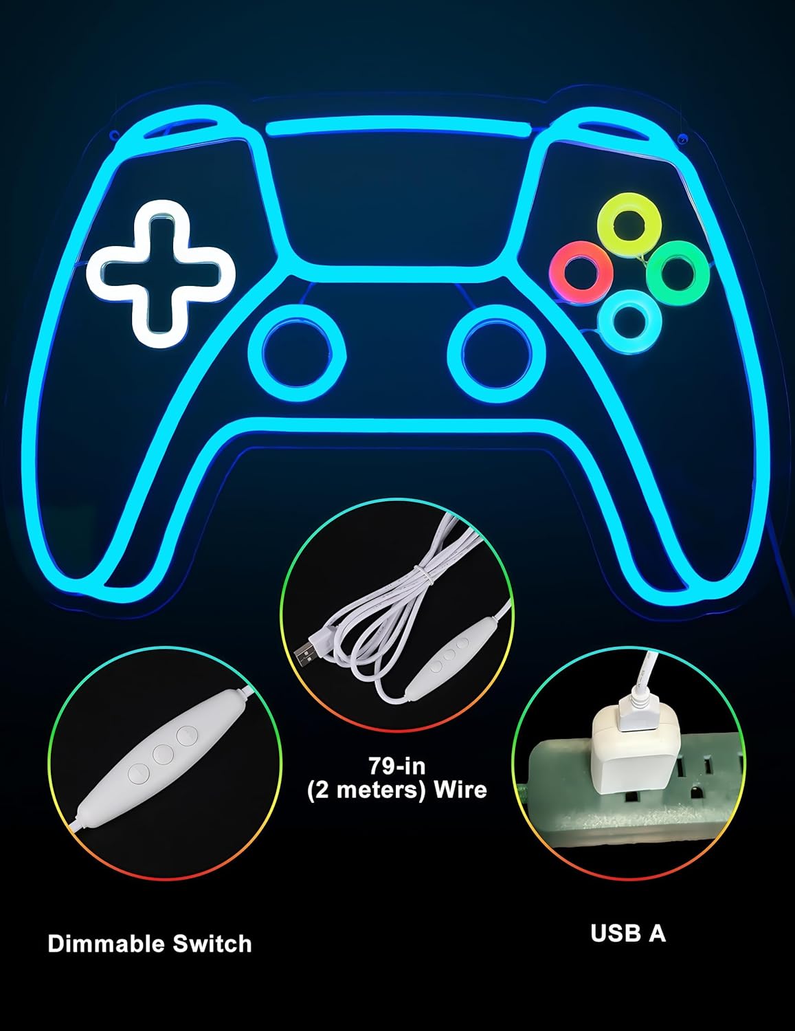 Gamer Neon Sign - Gamepad Shaped LED Gaming Sign, Dimmable USB-Powered Gaming Light for Gamer Room Decor, Boys Bedroom & Teen Gifts - Cool Neon Art for Gamers