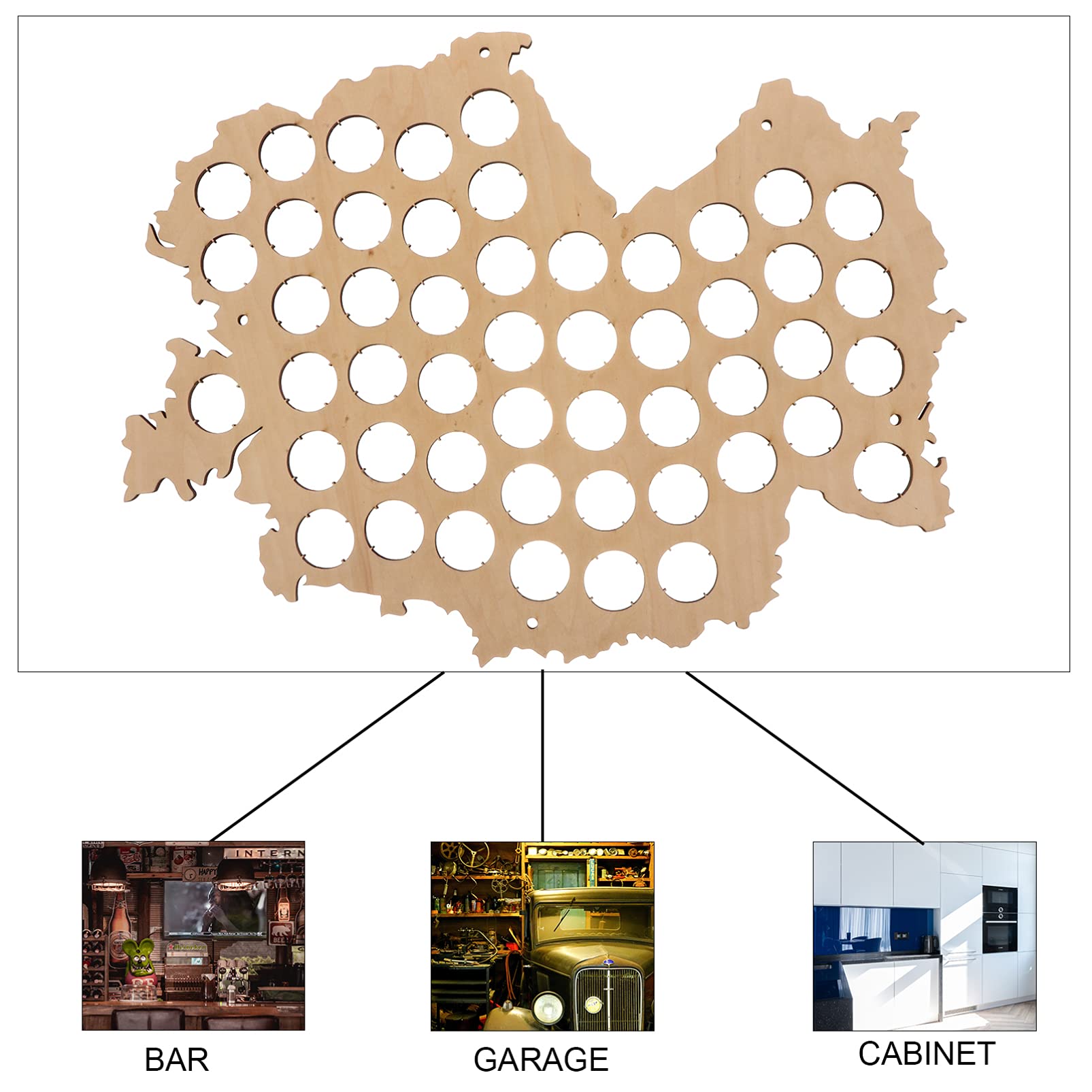 EXCEART Flaschenkarte Bierflaschenkarte Sammlungskarte Holzkarte Wandbildkarte Kreative Wanddekoration Aus Holz Mit Integriertem Flaschenhalter Für Weinflasche Und Bierflasche Küche, Haushalt & Wohnen