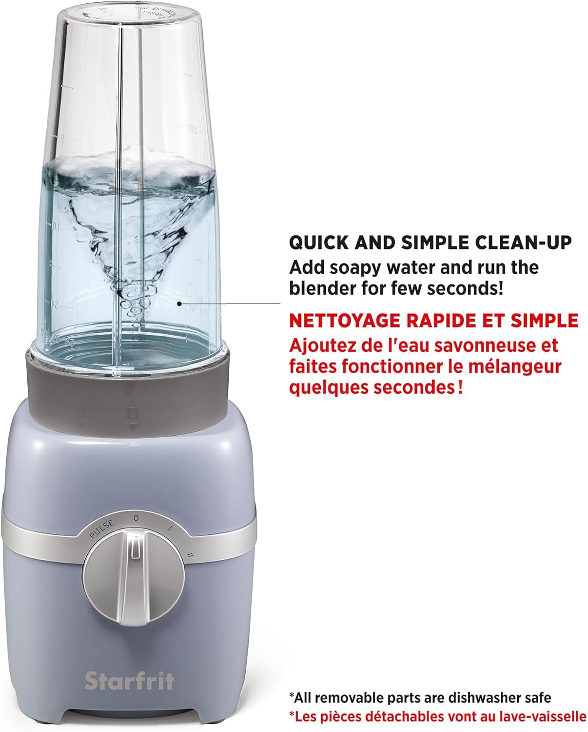 Starfrit Personal Blender - Two 828ml Cups - Two Blades - High, Low & Pulse Modes - 300W – Grey