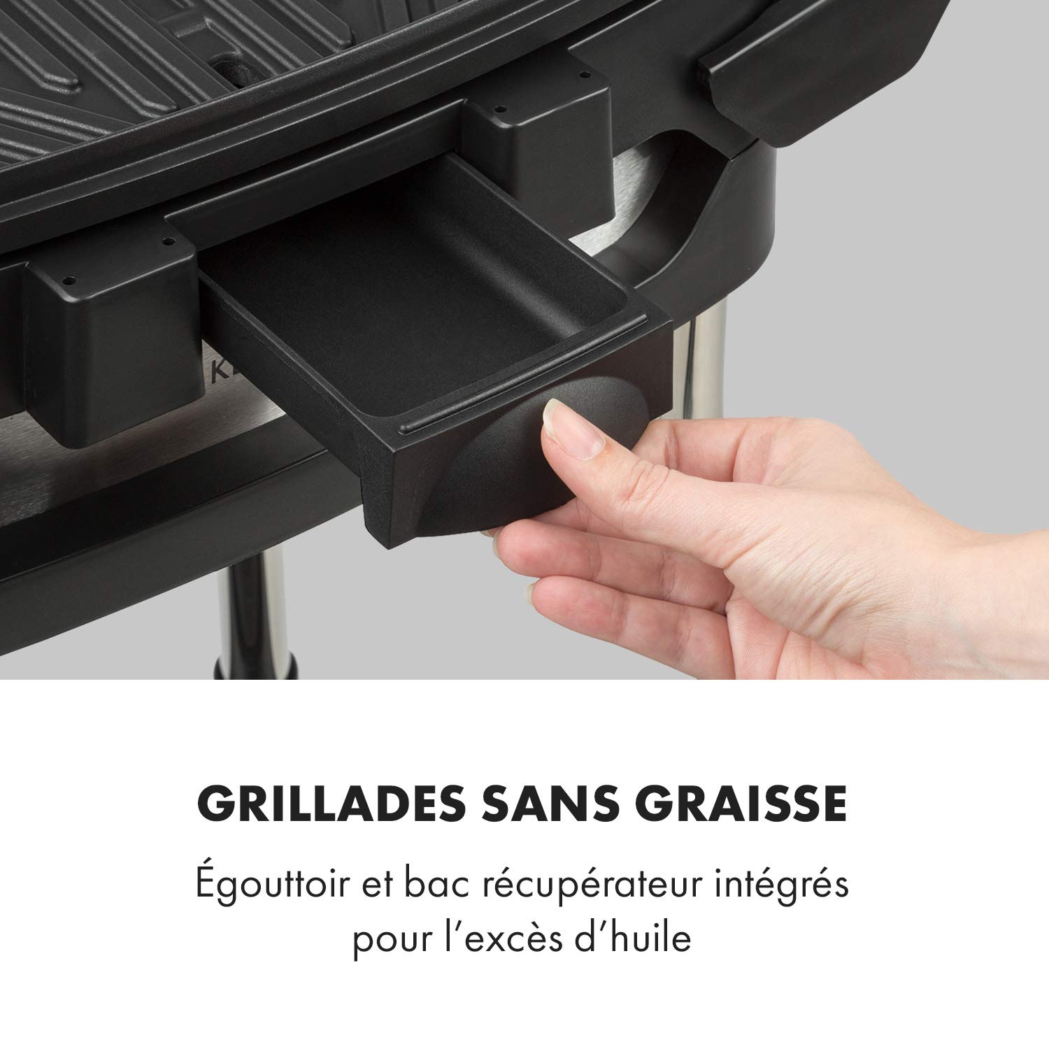 Klarstein Gatsby Gril de table électrique sur pied : 2000 W, EasyGrill Concept, surface de gril: 40 x 36 cm/aluminium moulé sous pression/antiadhésif/couvercle, deux tables d'appoint, beige/noir
