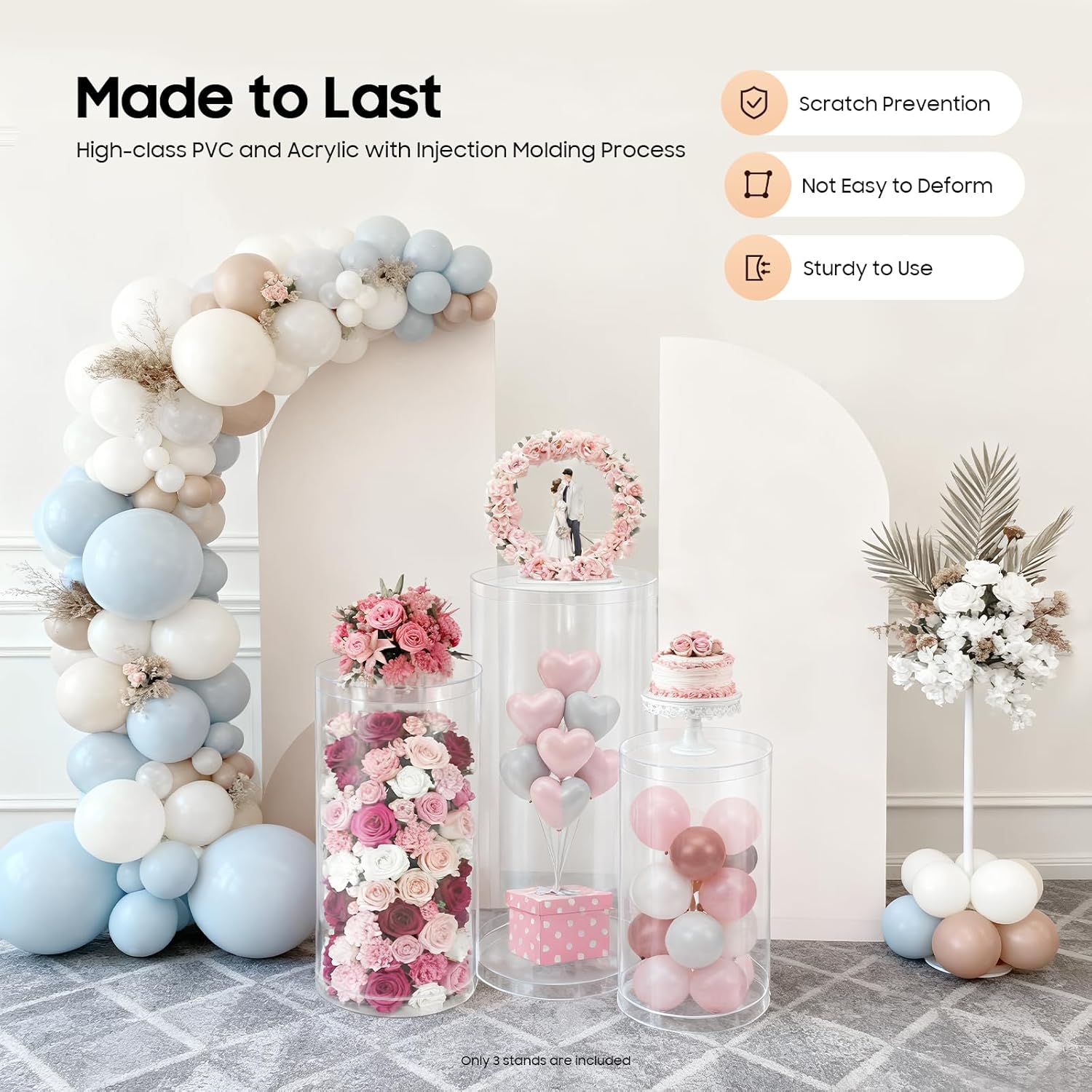 Cylinder Pedestal Stands 3 Pcs Clear Cylinder Pedestal Display Plinth Pillars for Wedding Decor, Round Acrylic Display Stands for Party, Flowers, Event Decoration