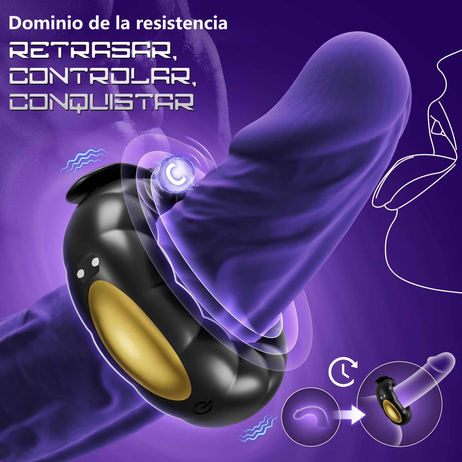 Anillo vibrador para parejas — Para hombres, ayuda a la erección, 10 modos de vibración, mediante aplicación, anillo vibrador para hombres adultos.